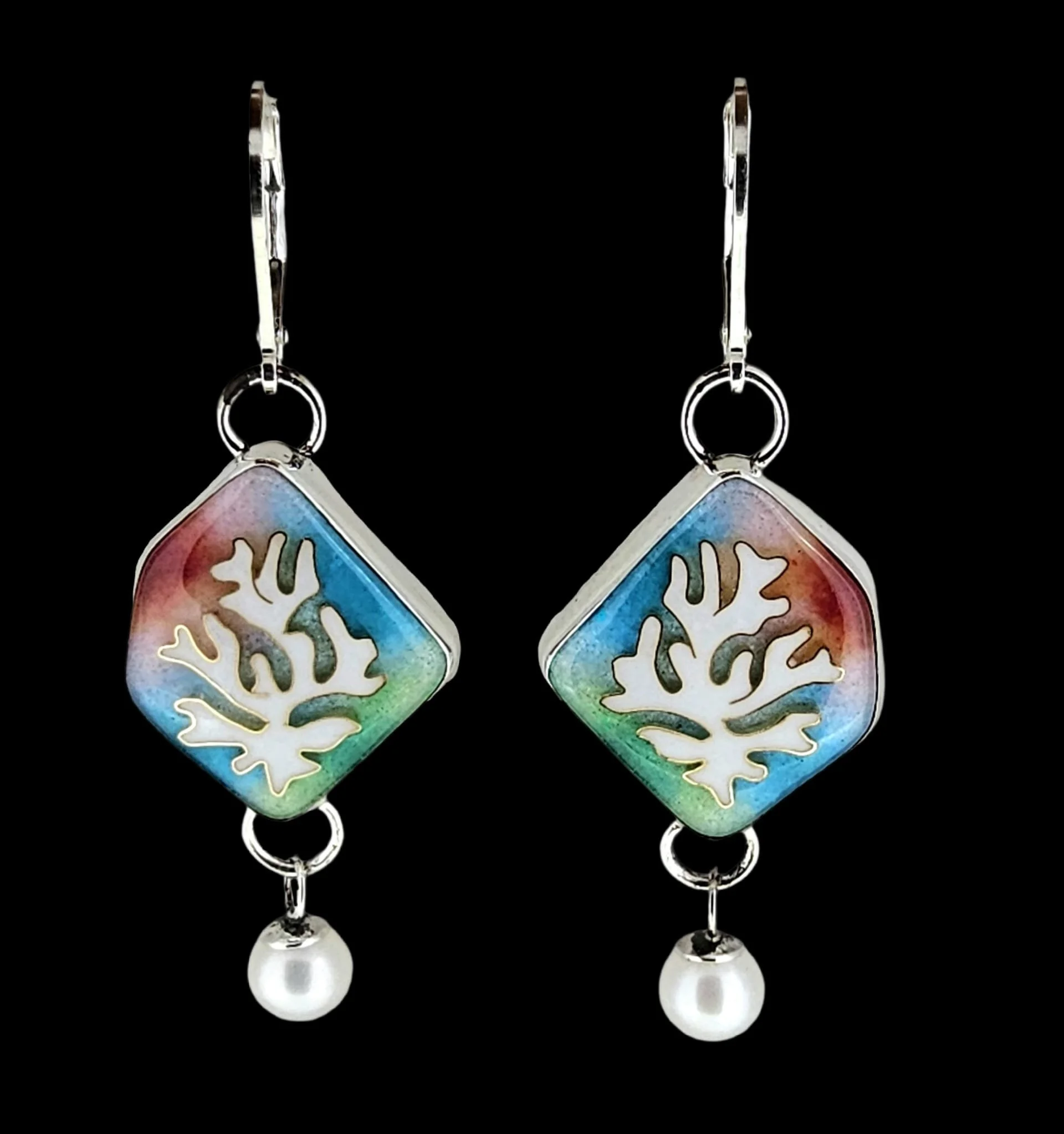 Coral Cloisonné Earrings