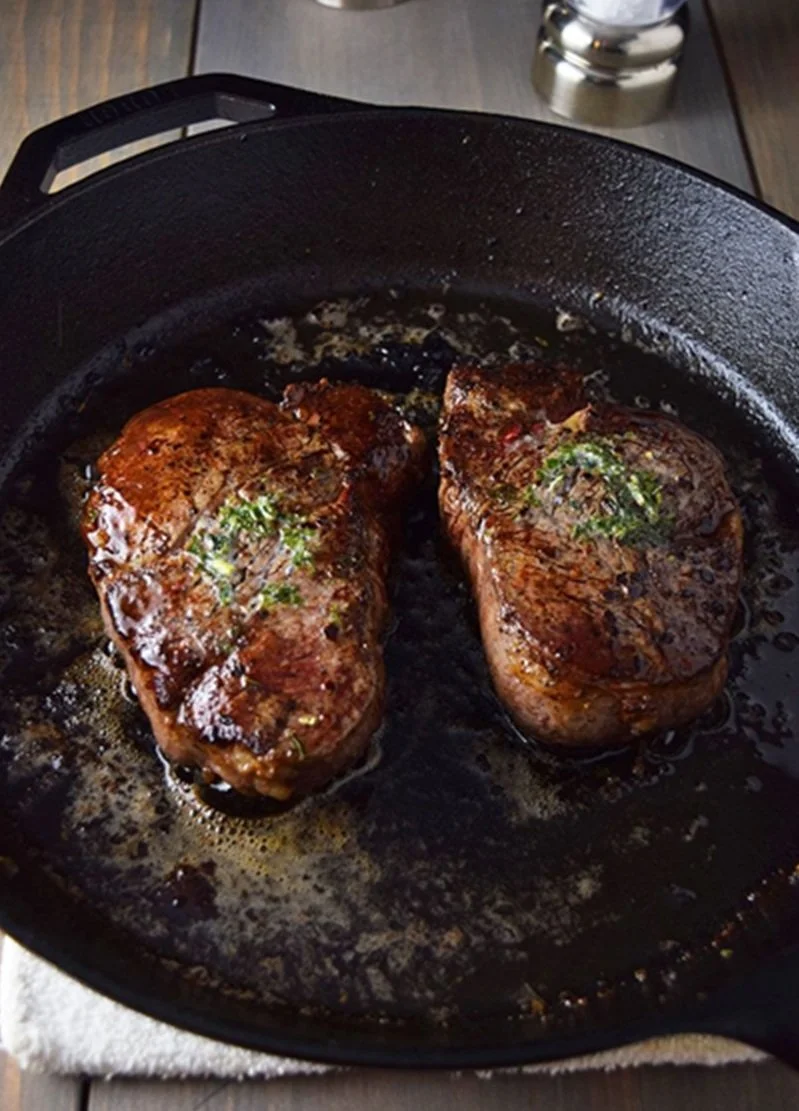 Cast Iron Skillet Filet Steaks with Cowboy Butter
