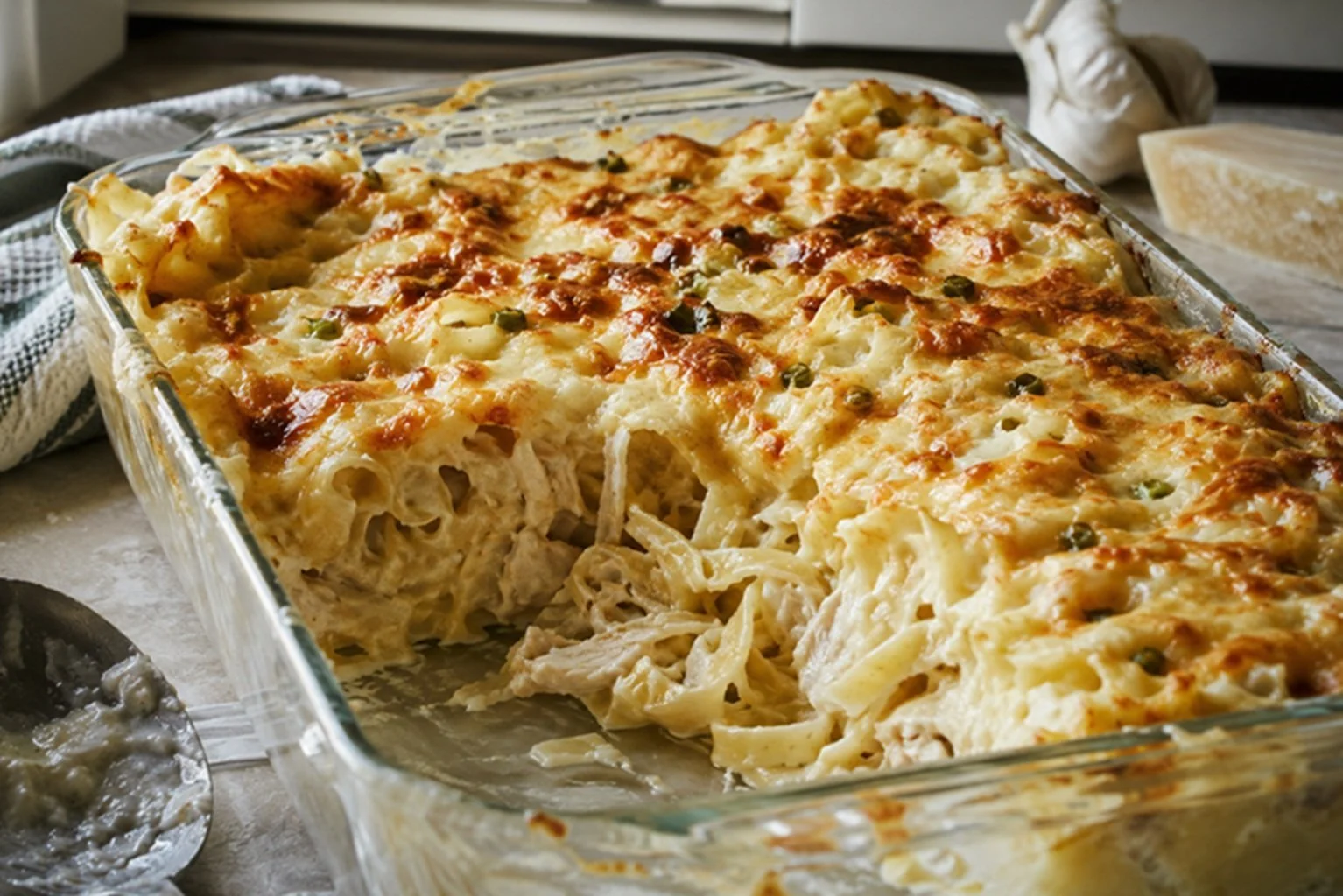 Baked Chicken Fettuccine Alfredo Casserole