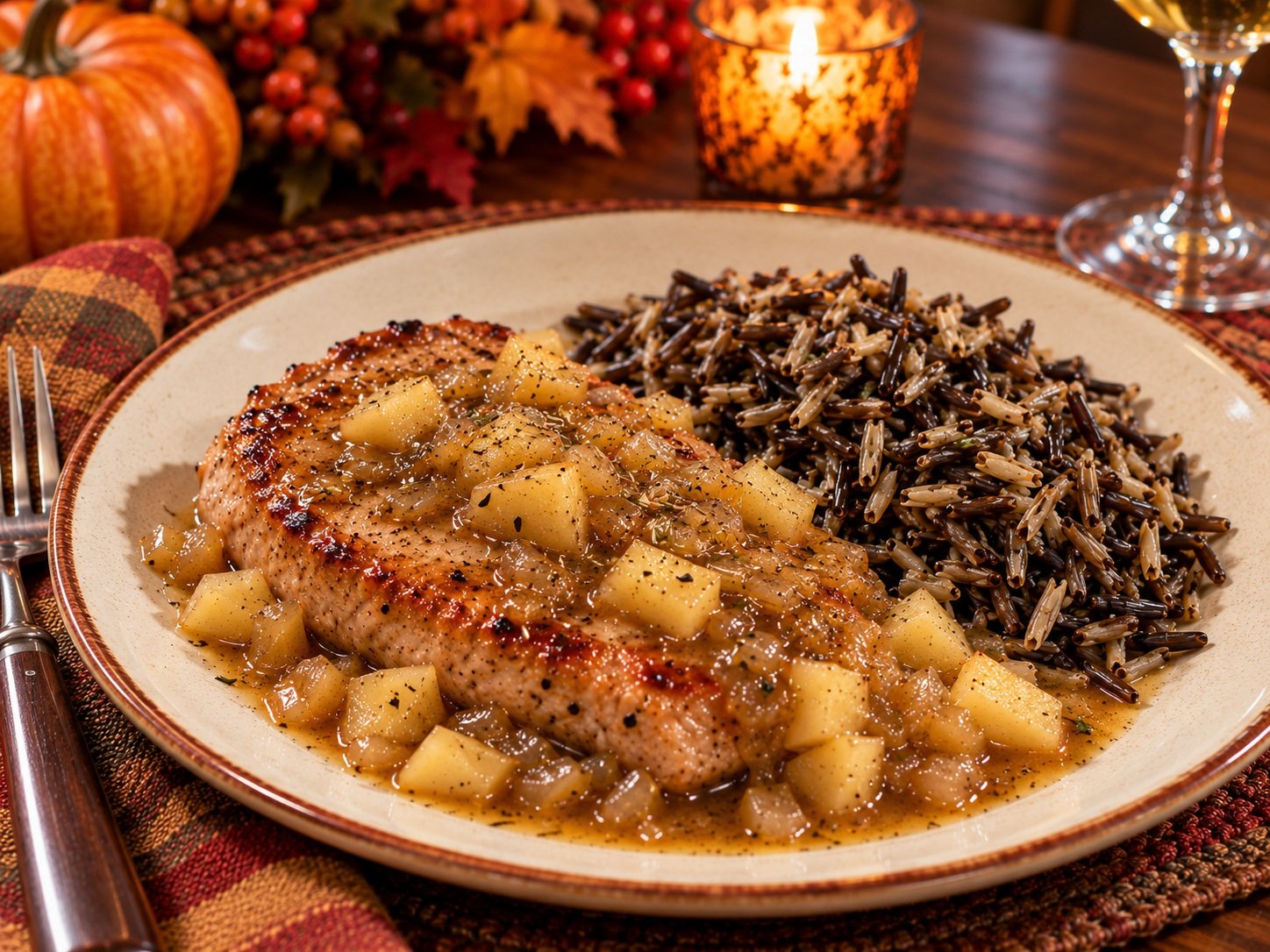 Apricot &amp; Apple Dijon Pork Chops with Wild Rice