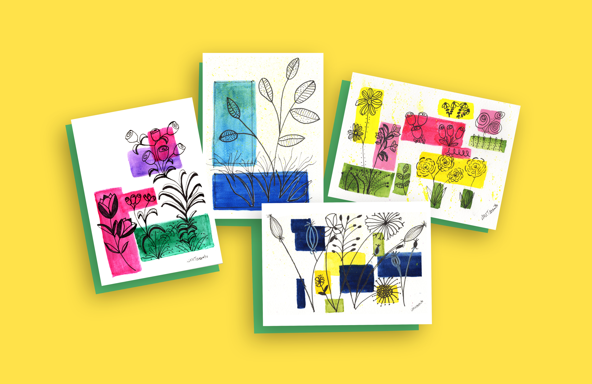 Whimsical Flower Blocks Note Cards