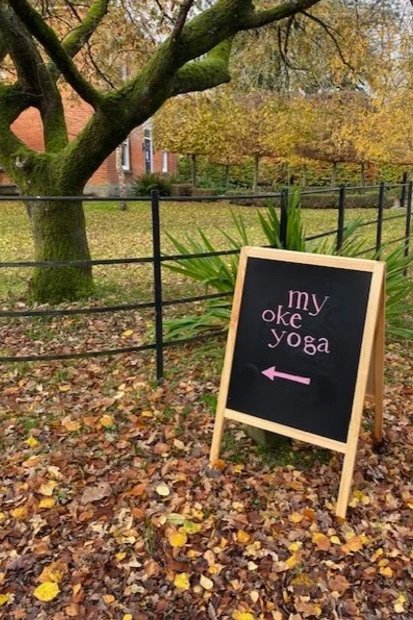 my oke yoga sign for Dorset yoga