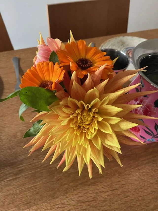Flowers on the table for retreat day lunch