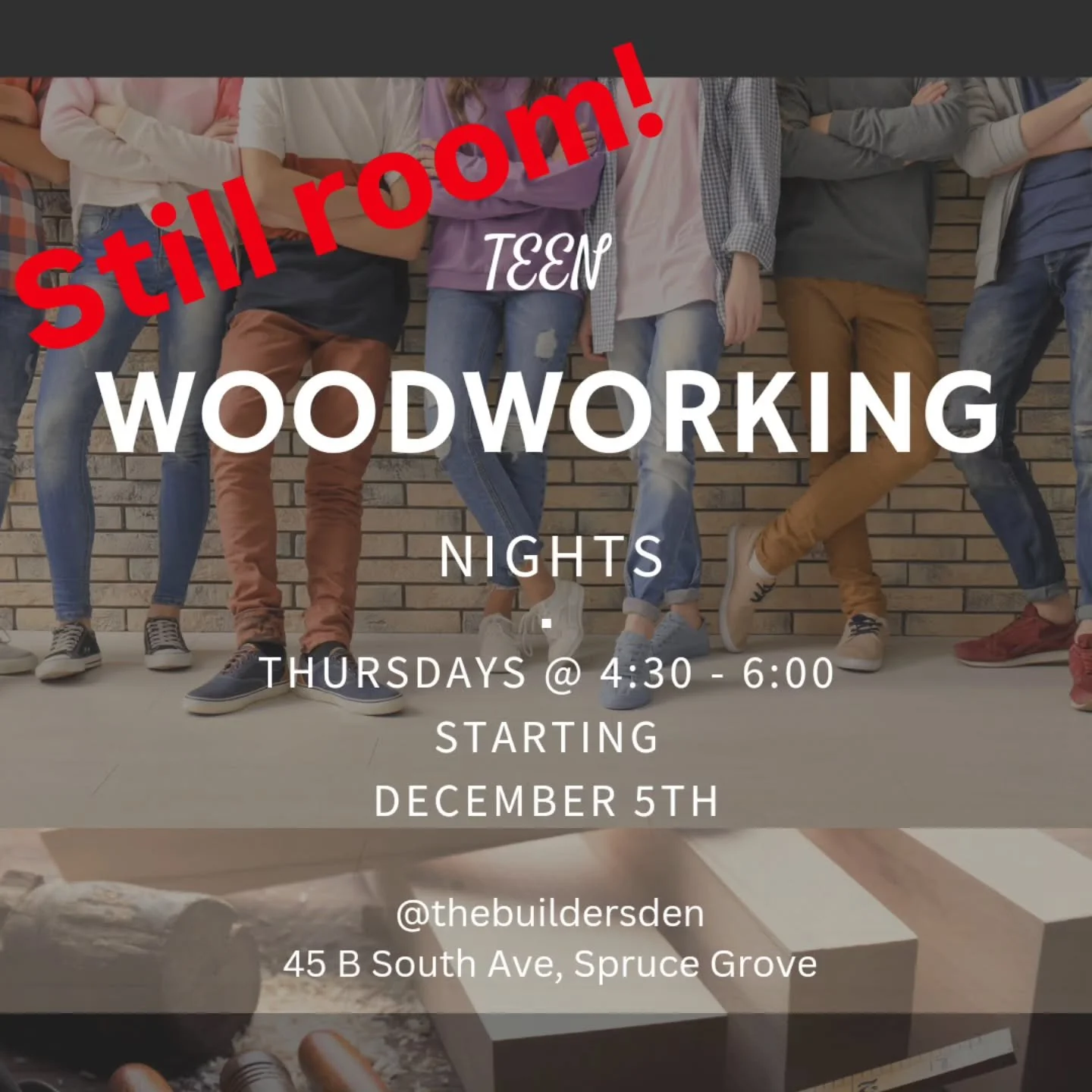 We still have room in the Teen Woodworking nights starting this Thursday! 
Don't miss out! 12+ 
Contact us for any questions or check out our website to sign up
www.thebuildersden.ca

#teenwoodworking #woodworkschool
#woodworkclass #shopclass #woodcr
