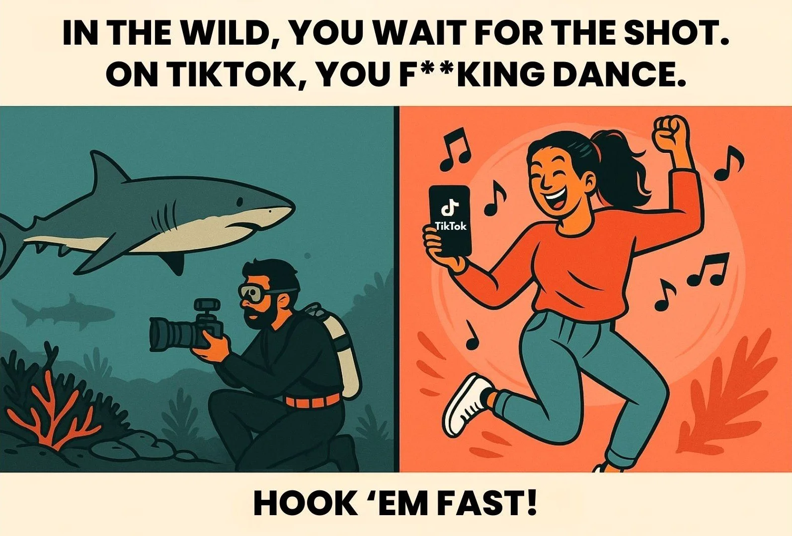 In the Wild, You Wait for the Shot. On TikTok, You F*ing Dance 🎥🦈