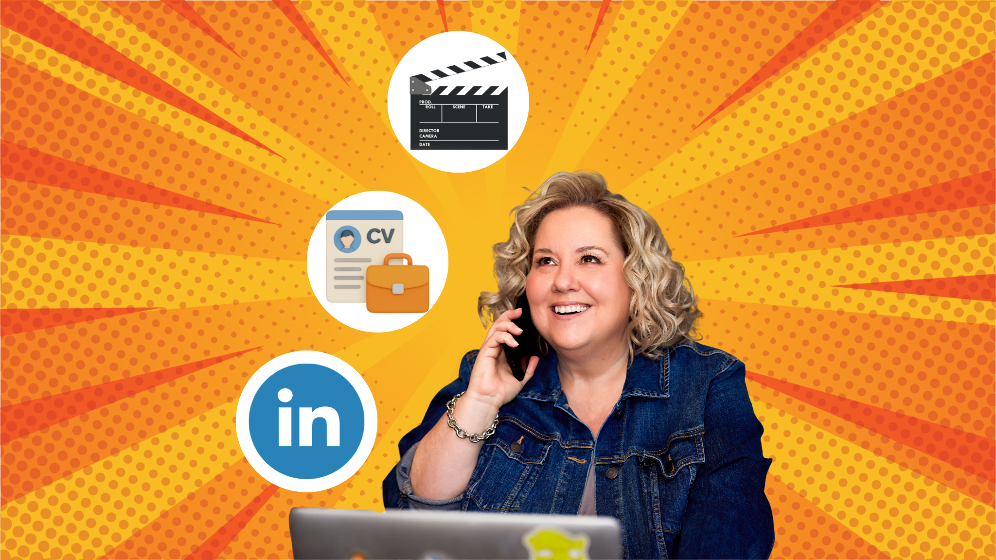 Course thumbnail for How to Sell Yourself, showing a woman on the phone with LinkedIn, résumé, and film icons on an orange background.