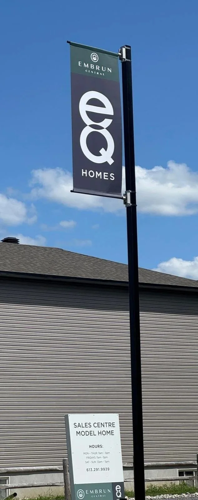 Custom Builder Flag Signs in Ottawa – Vertical Community Signage for eQ Homes

The Vinyl Edge designed and installed these custom vertical flag signs for eQ Homes in Ottawa, creating a clean and cohesive branding presence throughout the community.

M