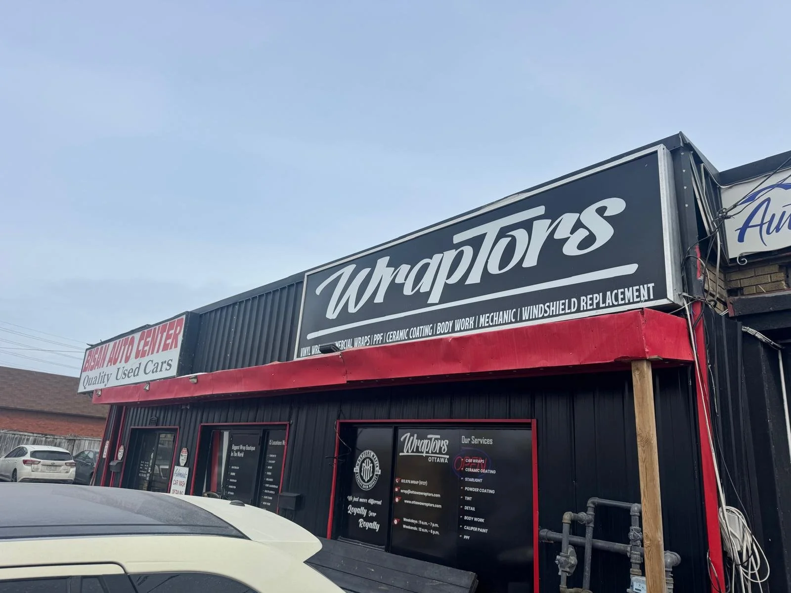 Custom storefront signage for WRAPTORS in Ottawa, designed to deliver strong brand visibility and a clean, professional exterior presence. This high-impact exterior sign showcases durable materials, bold graphics, and precise installation—ideal for a