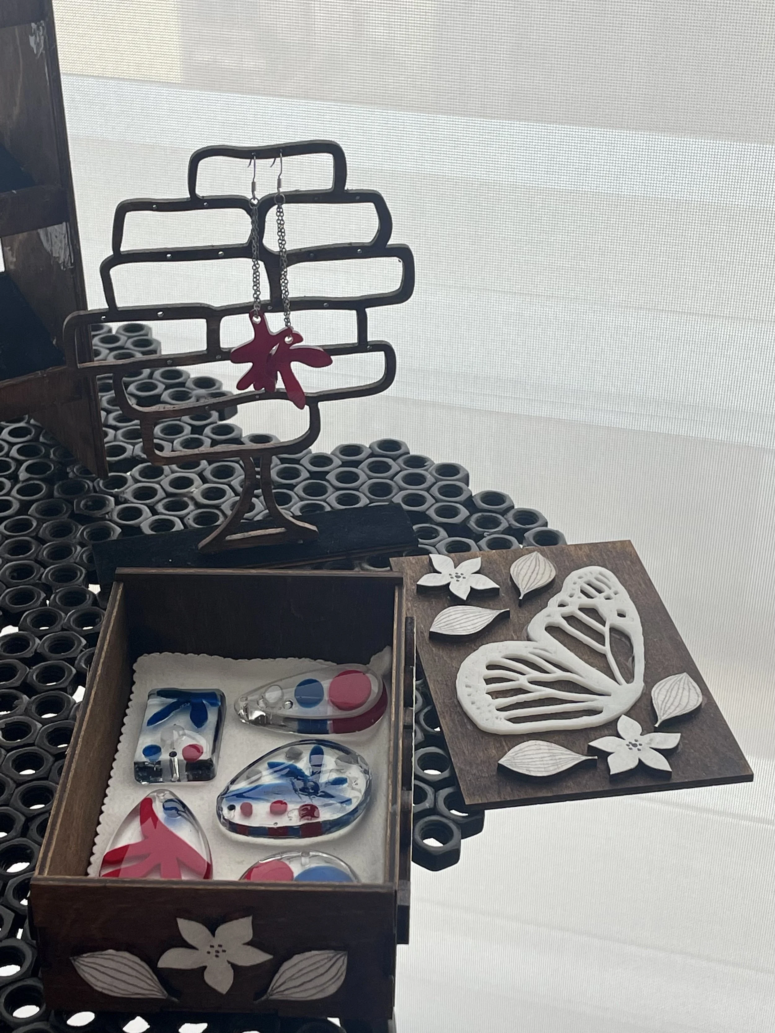 Progress image of earring holder and first jewelry box