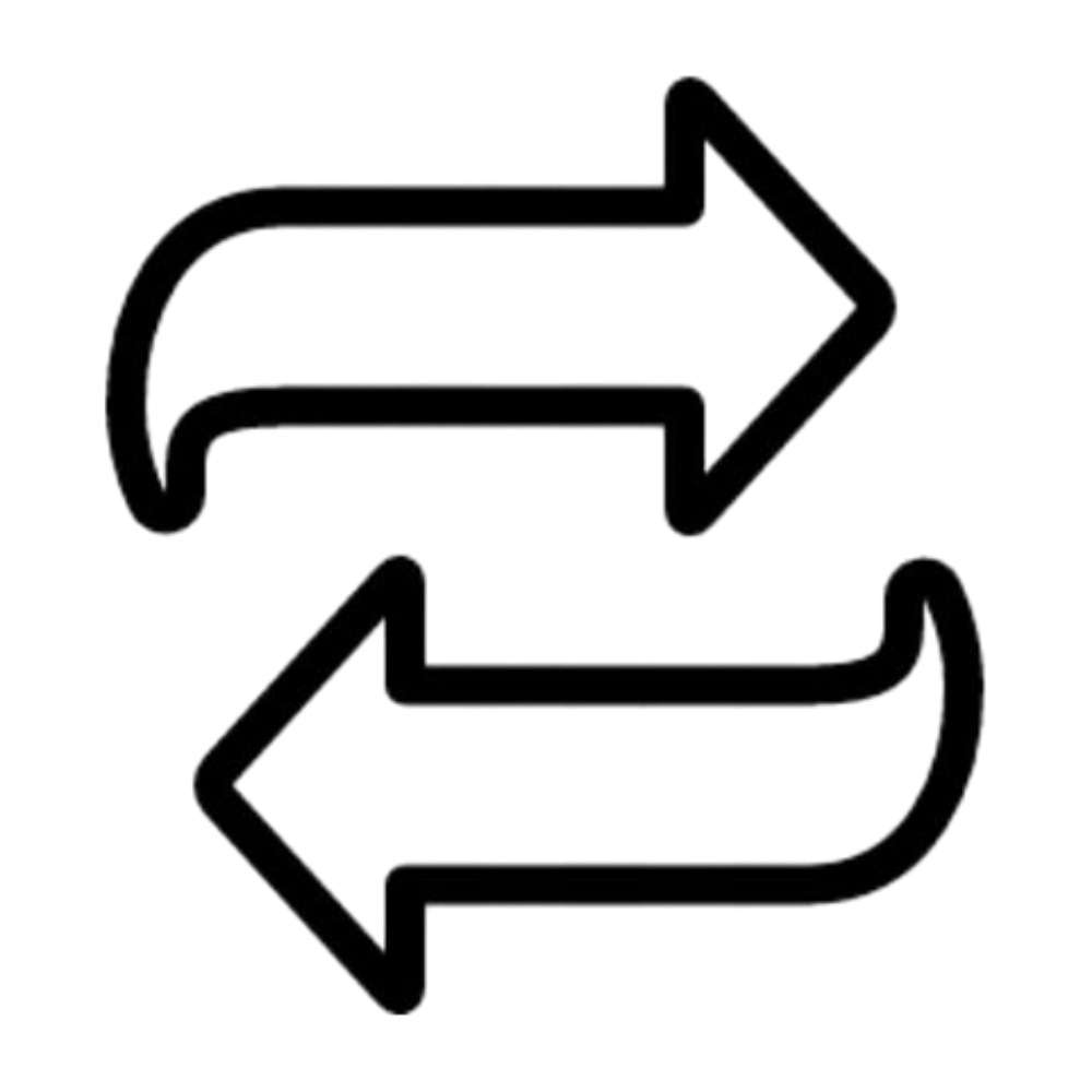 Two curved arrows, one pointing right and the other pointing left, indicating bidirectional exchange.