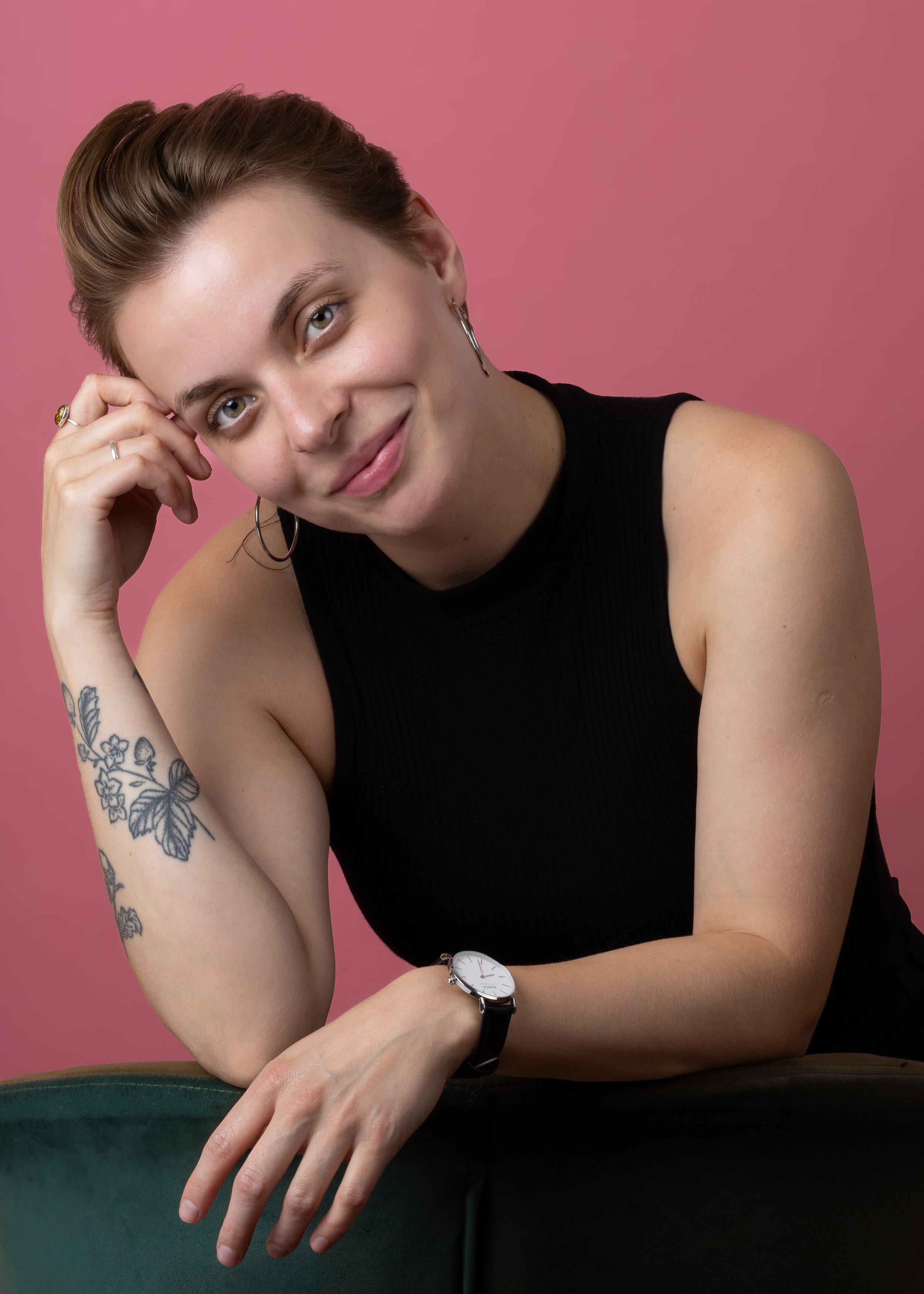 Beautiful headshot photography taken on pink background in Brighton and Hove Studio in Sussex