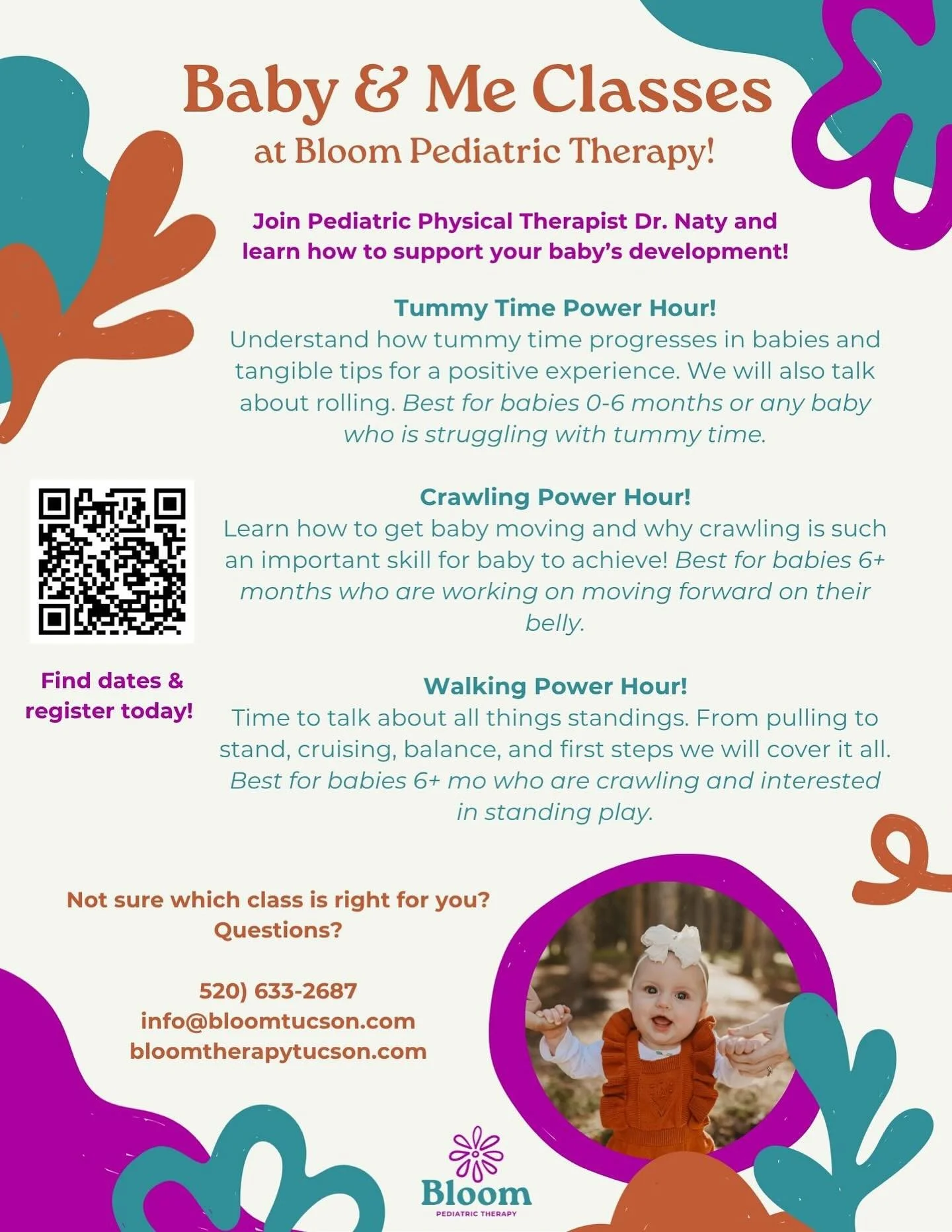 We know life can be busy and we are now offering our  Baby&amp;Me classes in a Power Hour format 🥳 Each class will be focused on a specific skill and you will leave with an understanding of how babies learn to move, and tangible activities to practi