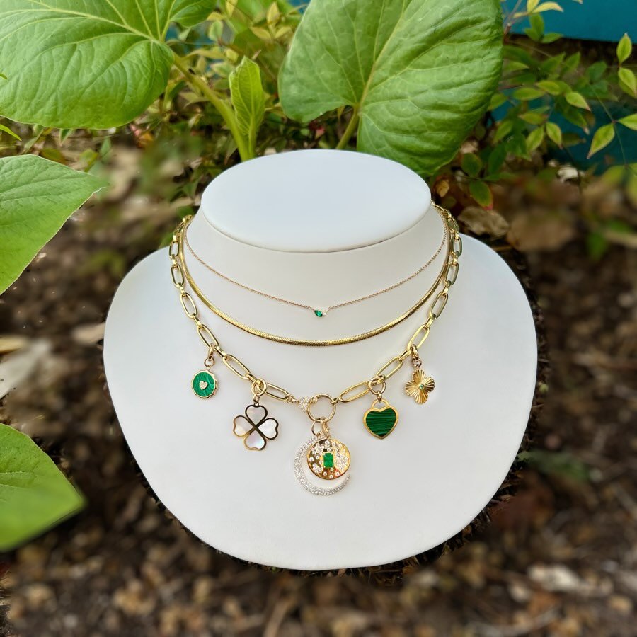 A little green, a lot of gold, and just enough luck! 🍀✨

Lovely layers of 14k with emerald, diamond, malachite and mother of pearl charms.