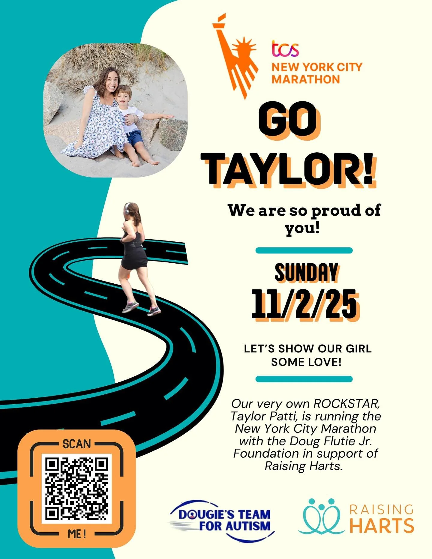 🏙️💙 Sending so much love and admiration to Taylor Patti as she runs the New York City Marathon with the Doug Flutie Jr. Foundation for Autism (@flutiefdn). Every mile is in support of Raising Harts and our community. Taylor has shown up for us time