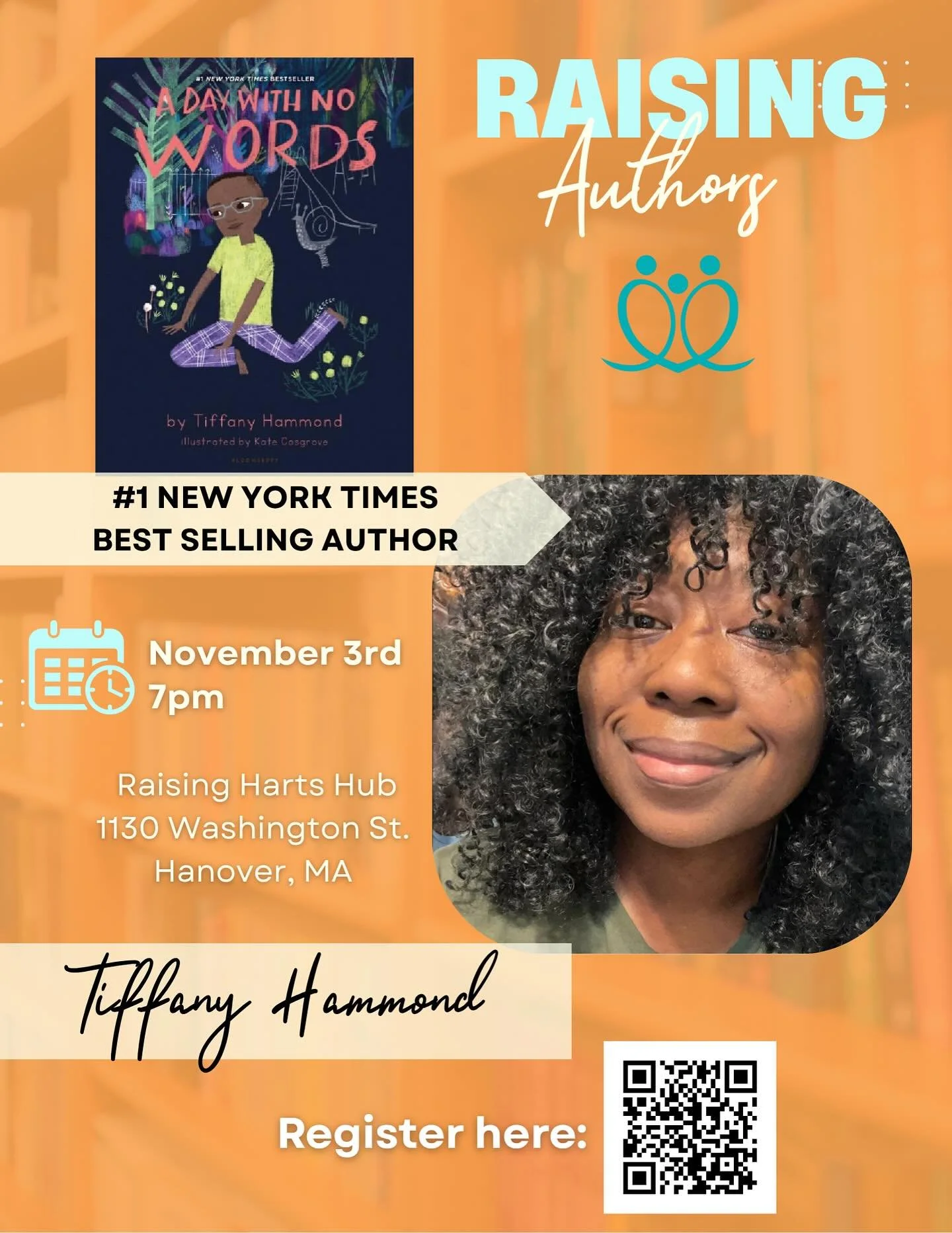 ✨ Just one week away! ✨
Raising Harts is honored to welcome New York Times Best Selling Author, Tiffany Hammond (@fidgets.and.fries), for a special evening celebrating the re-release of her children’s book, A Day With No Words. Join us for a f