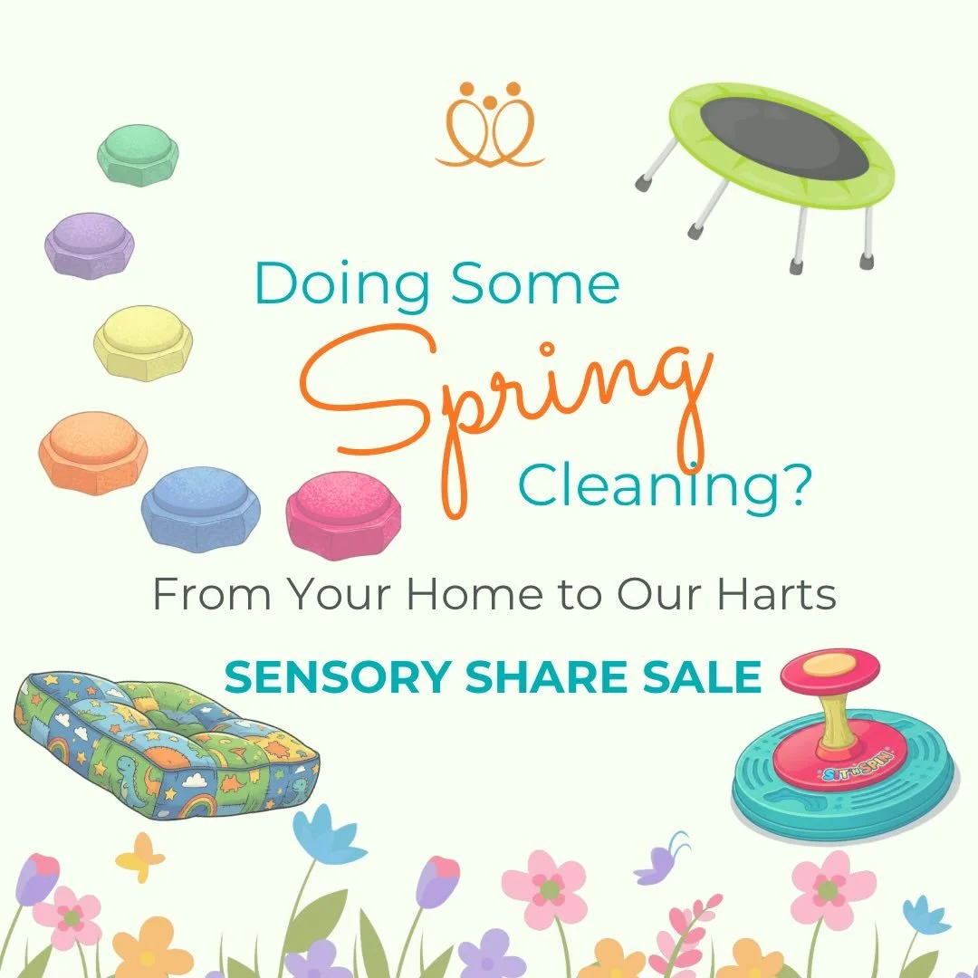✨ Sensory Share Sale! ✨

We&rsquo;re working to make sensory tools more accessible for families on the autism journey. If your child has outgrown items like swings, crash pads, weighted blankets, or spinning seats, your gently used equipment can make