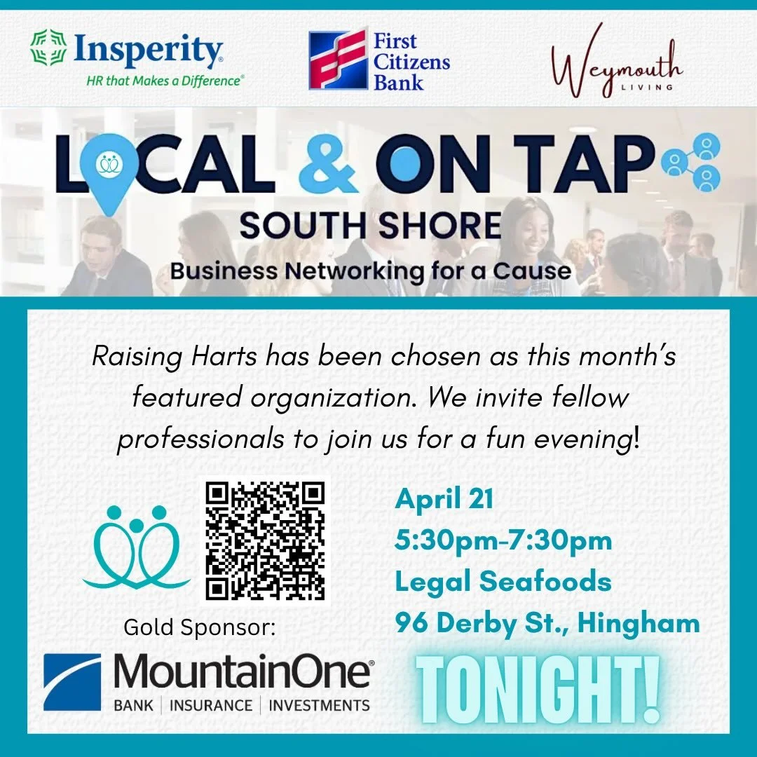 Join us TONIGHT at Legal Sea Foods at Derby Street for an evening of professional networking. Grab a drink and make some connections! 

#RaisingHarts #LocalAndOnTapSouthShore #CommunityEvent #ProfessionalNetworking #FindYourBusinessPeople