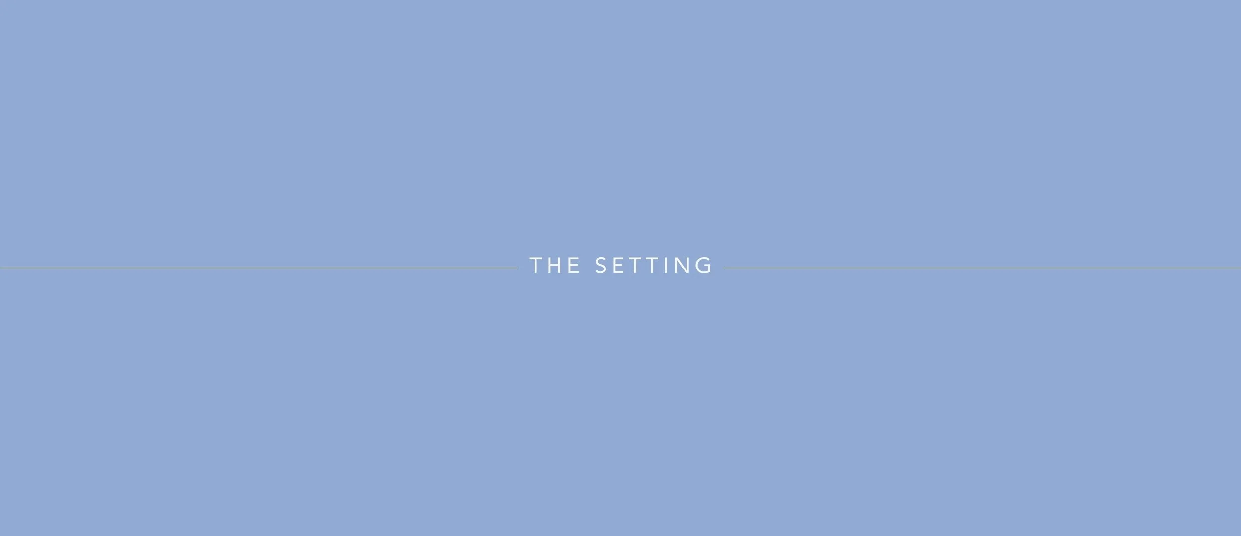 Blue presentation slide with white text that says "The Setting" in the center.