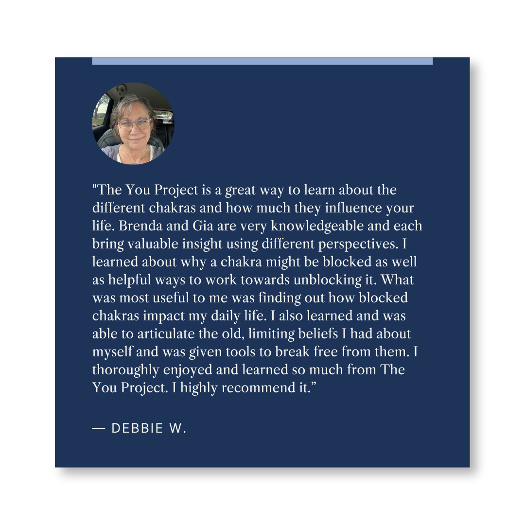 Quote about attending a trauma retreat and its positive effects, displayed on a blue background with rounded black border.