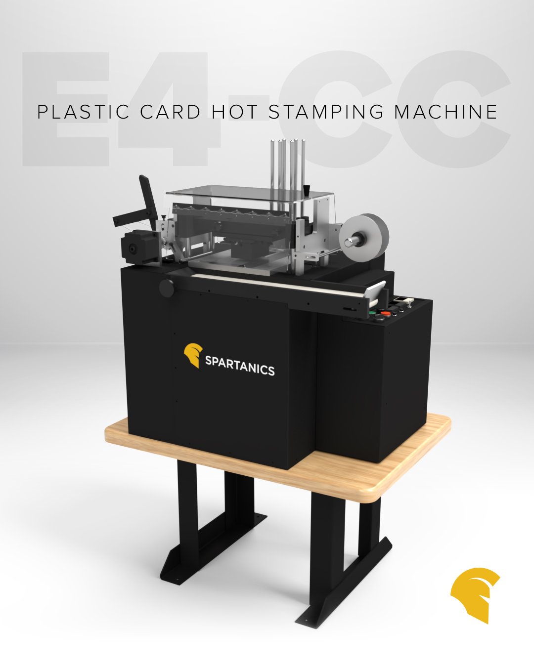 Industry-leading speed and accuracy.

The Malahide by Spartanics E4-CC Plastic Card Machine was designed to hot stamp CR-80 plastic cards over 0.02&rdquo; thick. Running at up to 6,000 impressions per hour, the E4-CC can apply dazzling foil-stamped g