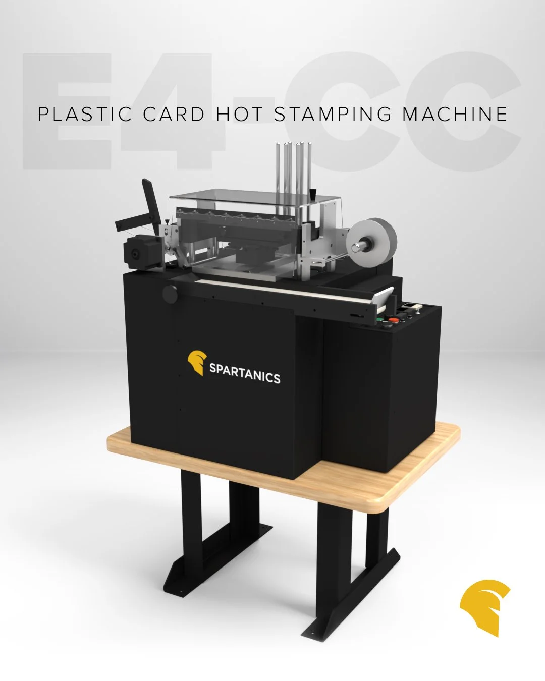 Industry-leading speed and accuracy.

The Malahide by Spartanics E4-CC Plastic Card Machine was designed to hot stamp CR-80 plastic cards over 0.02&rdquo; thick. Running at up to 6,000 impressions per hour, the E4-CC can apply dazzling foil-stamped g