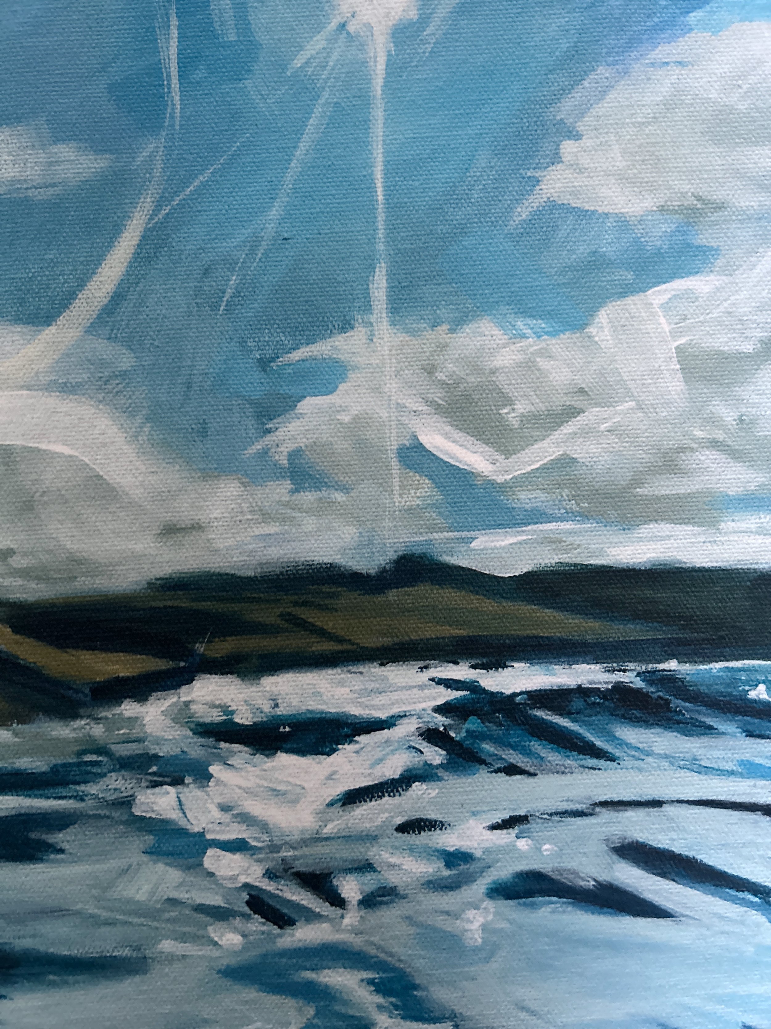 Close up brush marks from a painting of the sea by Penny Sherwood