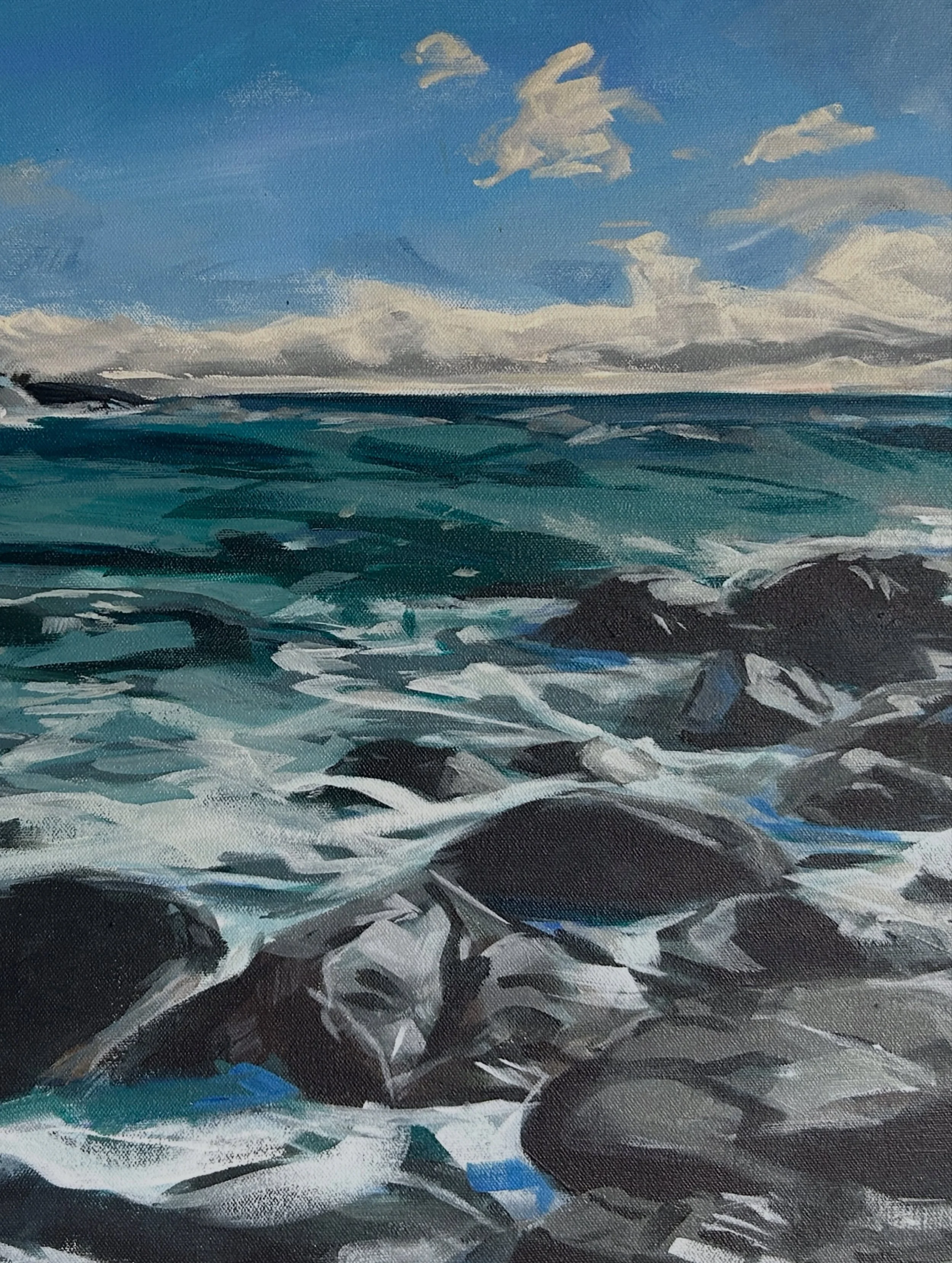 That trip down west to Cadgewith was definitely worth it.

Not only have I painted a gorgeously frothy, choppy sea, but these shiny, onyx rocks have brought me a lot of joy. 🤩 

Another painting flying off the easel, ready for the August exhibition 