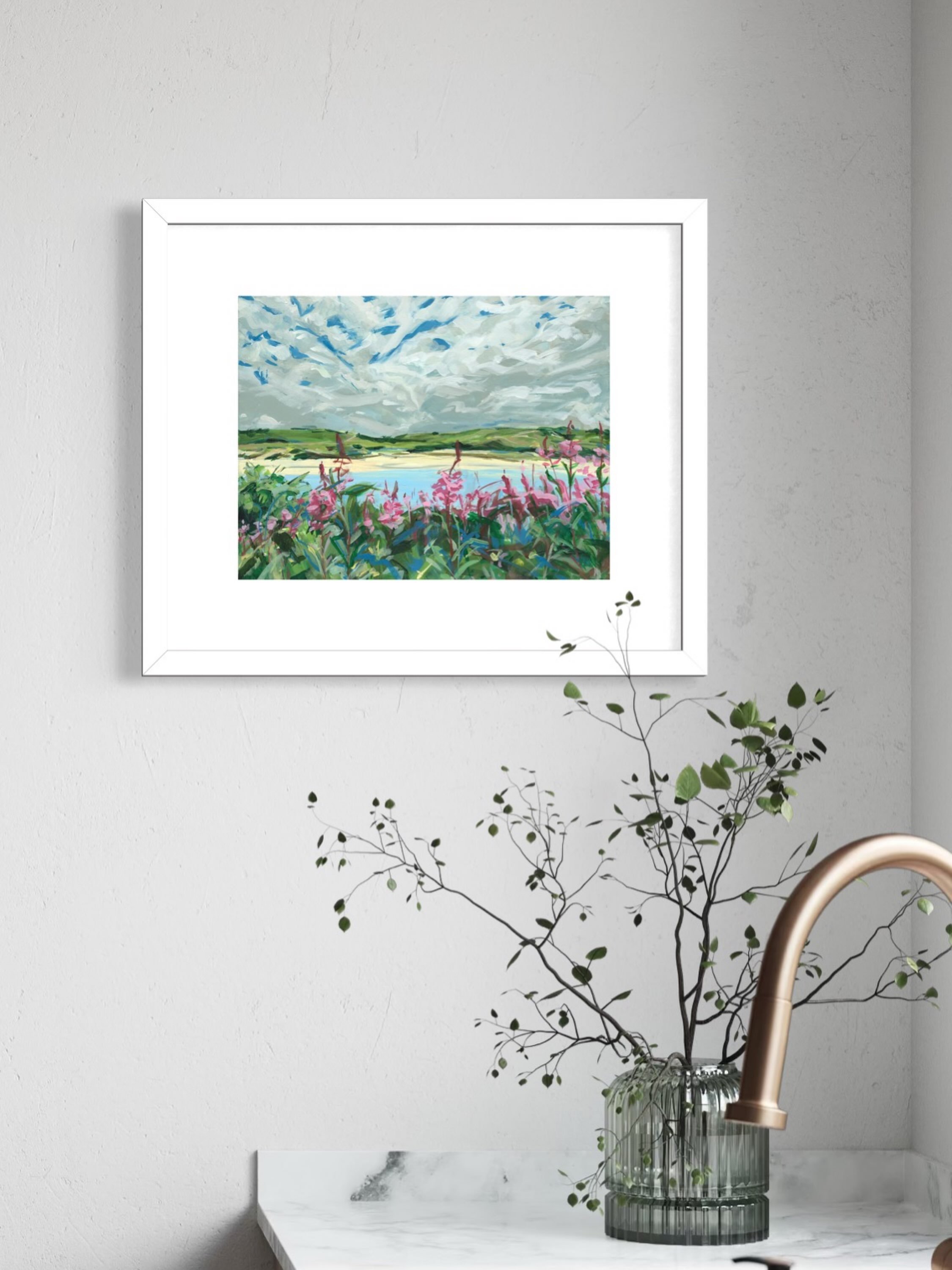 For the days when you need a pop of colour on a grey day 🩶🩷. 

Estuary in Bloom, limited edition print, 40 x 30 cm.