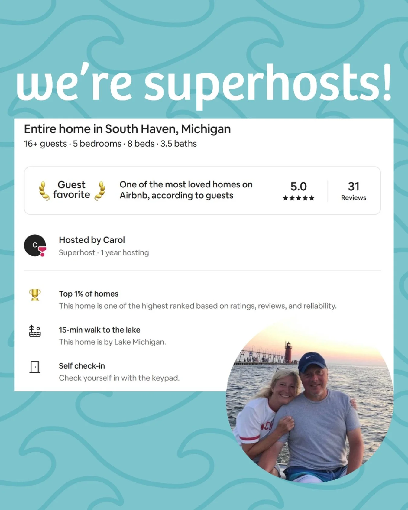 A huge milestone for Serenity Shores! Superhosts &amp; listed in Airbnb&rsquo;s top 1% of homes!🎉

Thank you to the many guests who have made this possible&mdash; we really couldn&rsquo;t do this without you!🥹🤗

Superhosts, Airbnb, Lake Michigan r