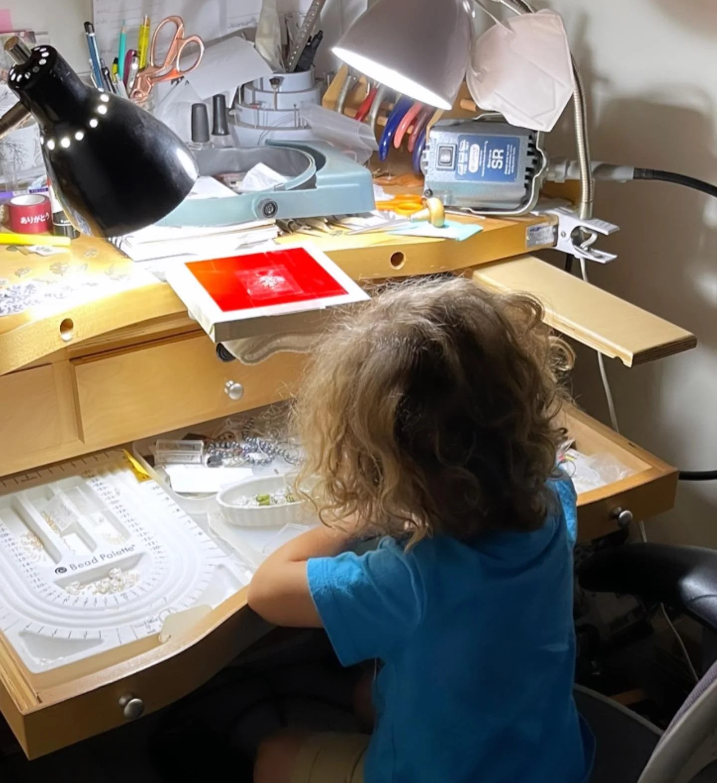 walked in on my little dude doing some sendory play with loose pearls and a ceramic dish.  and i must say, the sight and sound of him calmly dropping pearls into a dish was quite soothing. #asmr

to make matters cuter; in the second slide he said &qu