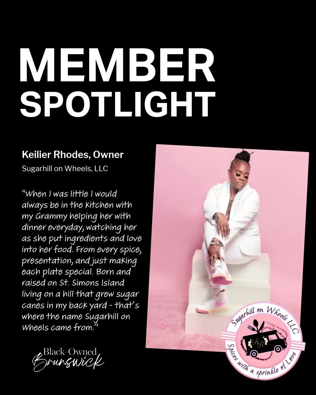 #BlackOwnedBWKMemberSpotlight

For Keilier Rhodes, owner of Sugarhill on Wheels, cooking started early.

She remembers being in the kitchen with her Grammy, helping with dinner and watching how she prepared each dish with care. From the spices to the