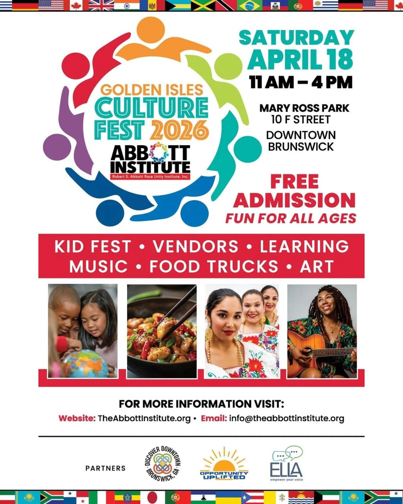 🌍 Experience the world right here in Brunswick.

Hosted by the Robert S. Abbott Race Unity Institute (@theabbottinstitute), the 10th Annual Golden Isles CultureFest is a celebration of global cultures, art, music, and unity.

🗓 This Saturday, April
