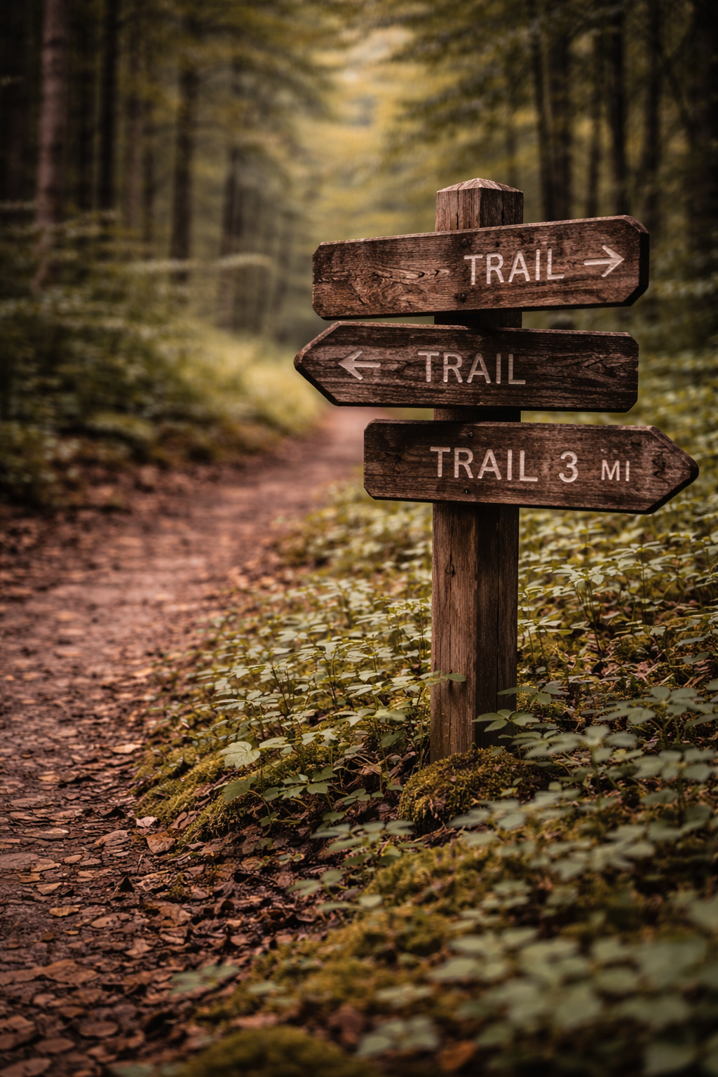 Signs on a  forest path.