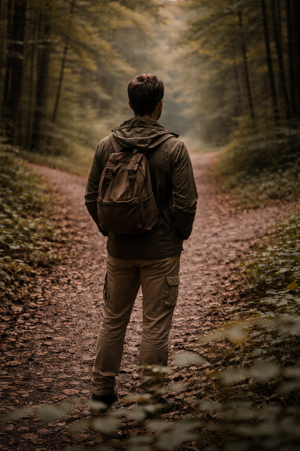 Man looking forward and questioning.