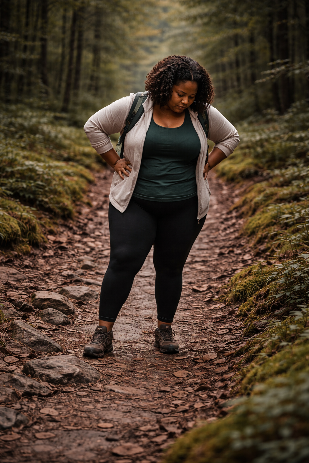 Woman on a forest path.