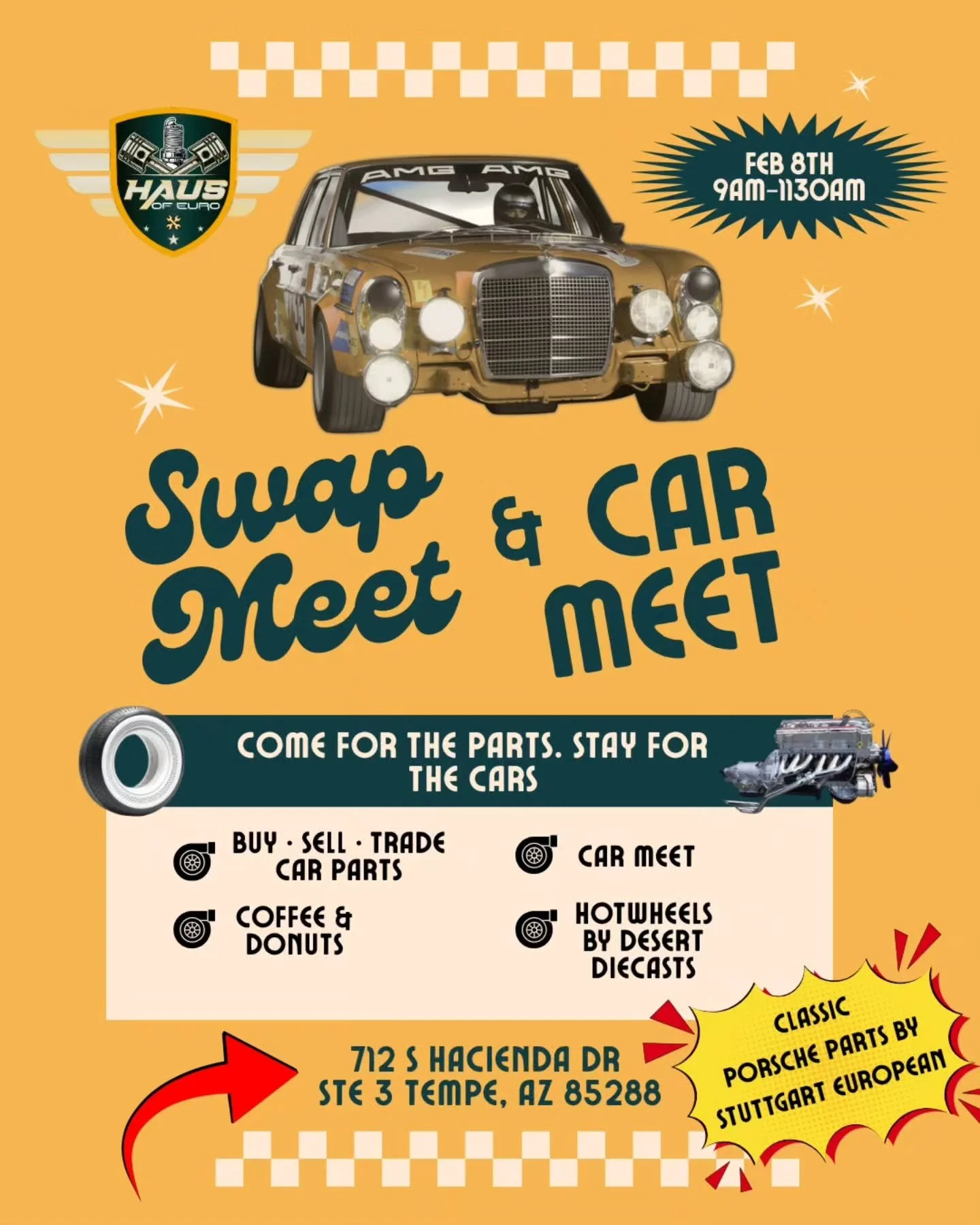 Time to dust off those old car parts you can never seem to get rid of. We are trying something fresh for our first event of the year. 😎

Come join us at the Haus on February 8th for our Swap Meet &amp; Car Meet event. Free to sell, buy, or trade ran
