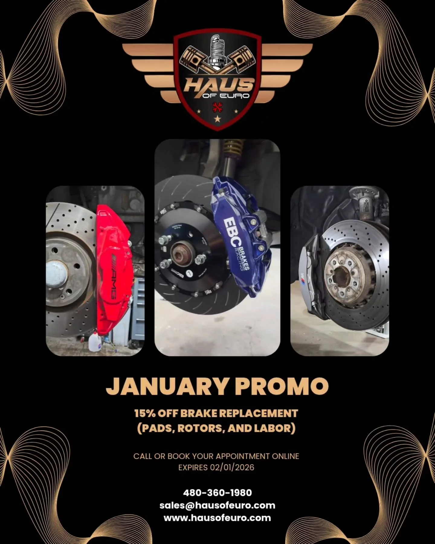 🛑 New year. New month. New Haus promo.

Kick off January with 15% off a complete brake replacement for your Euro car. Because performance is cool, but not stopping isn't. Let's make sure your car is confident, controlled, and ready for everything th