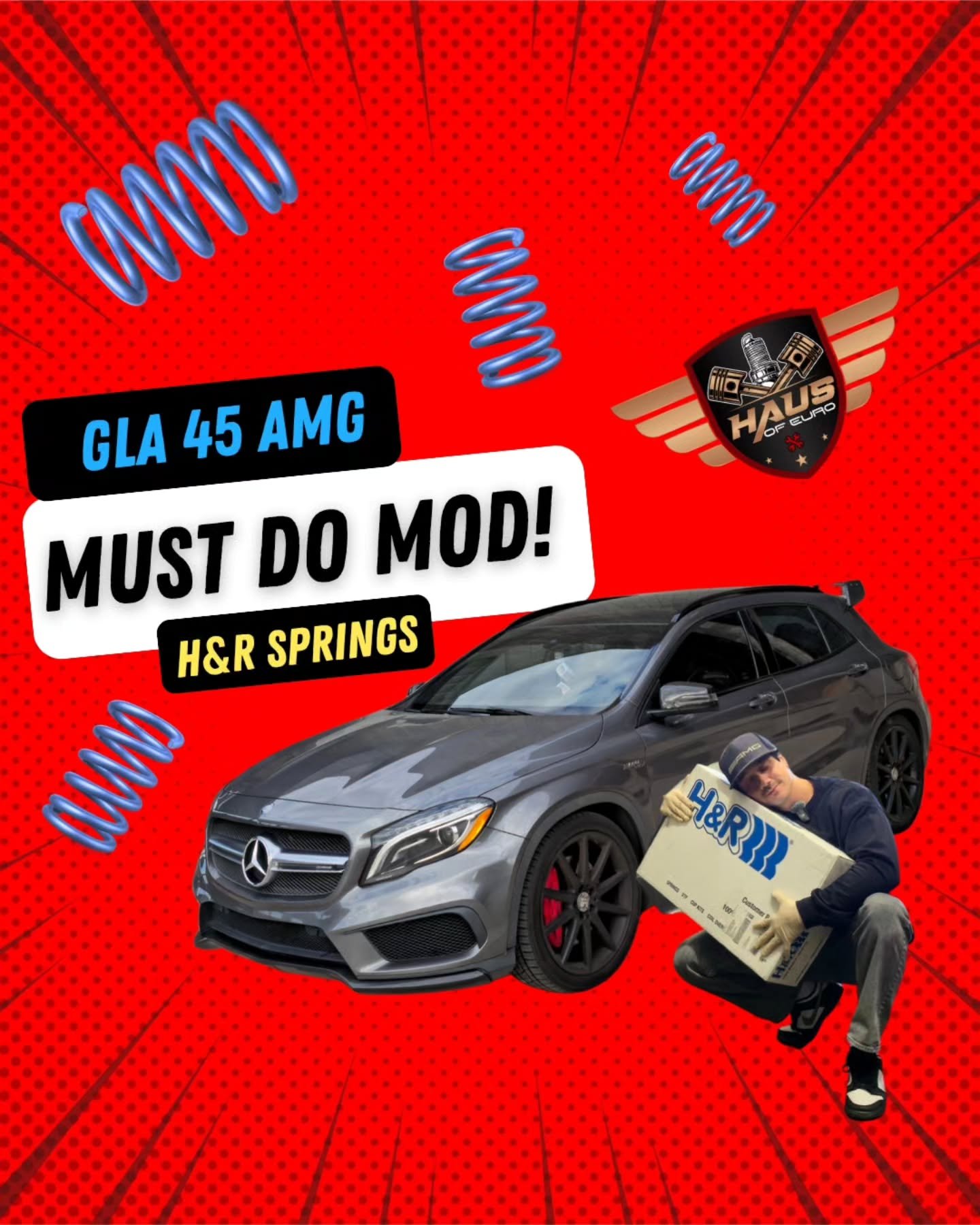 No more huge OEM sized fender gap on @amg_josh daily GLA45 AMG. 😏 It is finally sittin' proper thanks to @richsafety who installed @hrsprings_na in arguably a world record of time. ⏰️

Better handling, better look, and better quality over OEM. This 