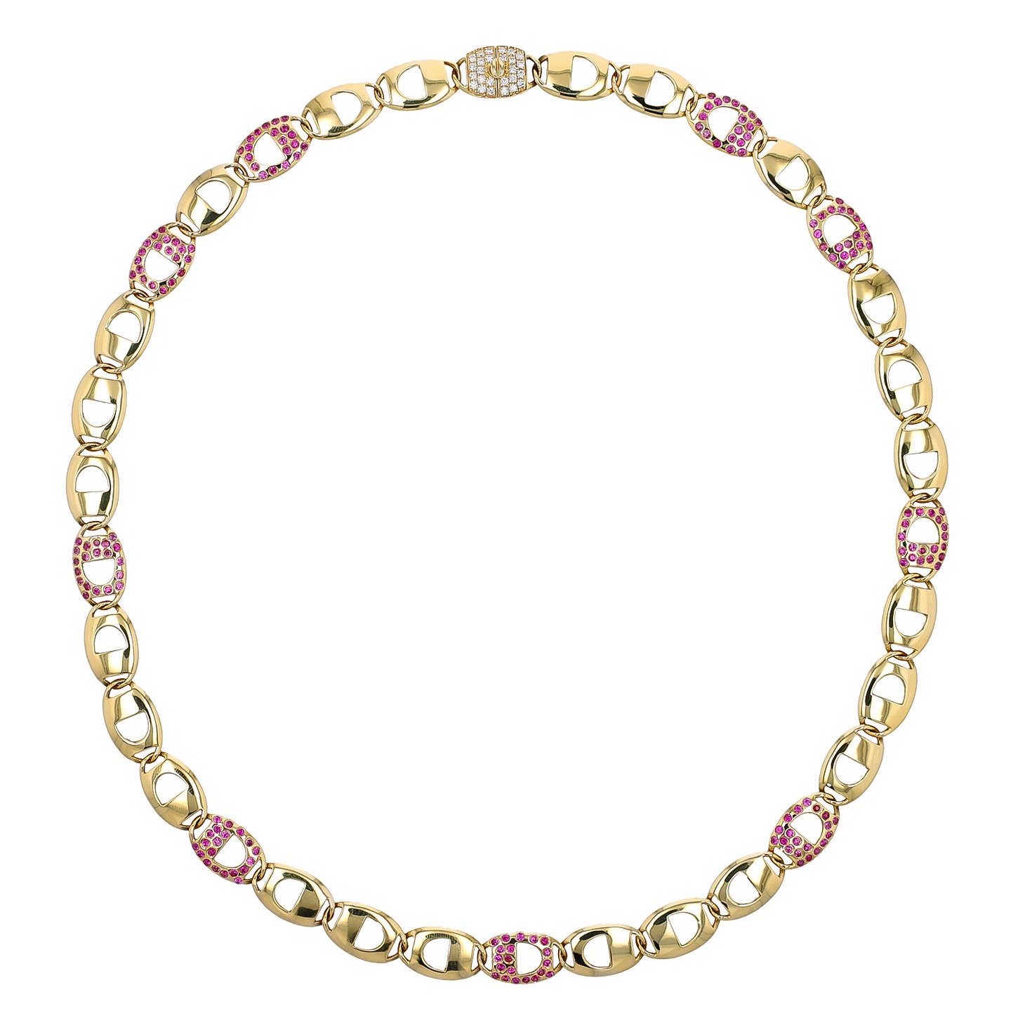SCREAMING (WITH LOVE) 

18K Yellow Gold, Pink Sapphires (4.32cttw), Diamonds (0.37cttw)

17.5 Inches