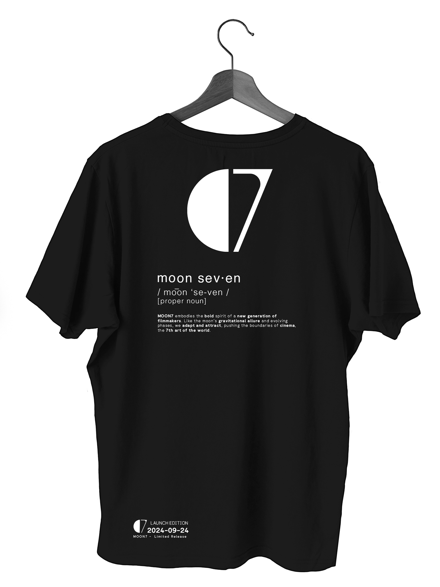 Moon 7 Films production company, limited merchandise Launch T-Shirt back