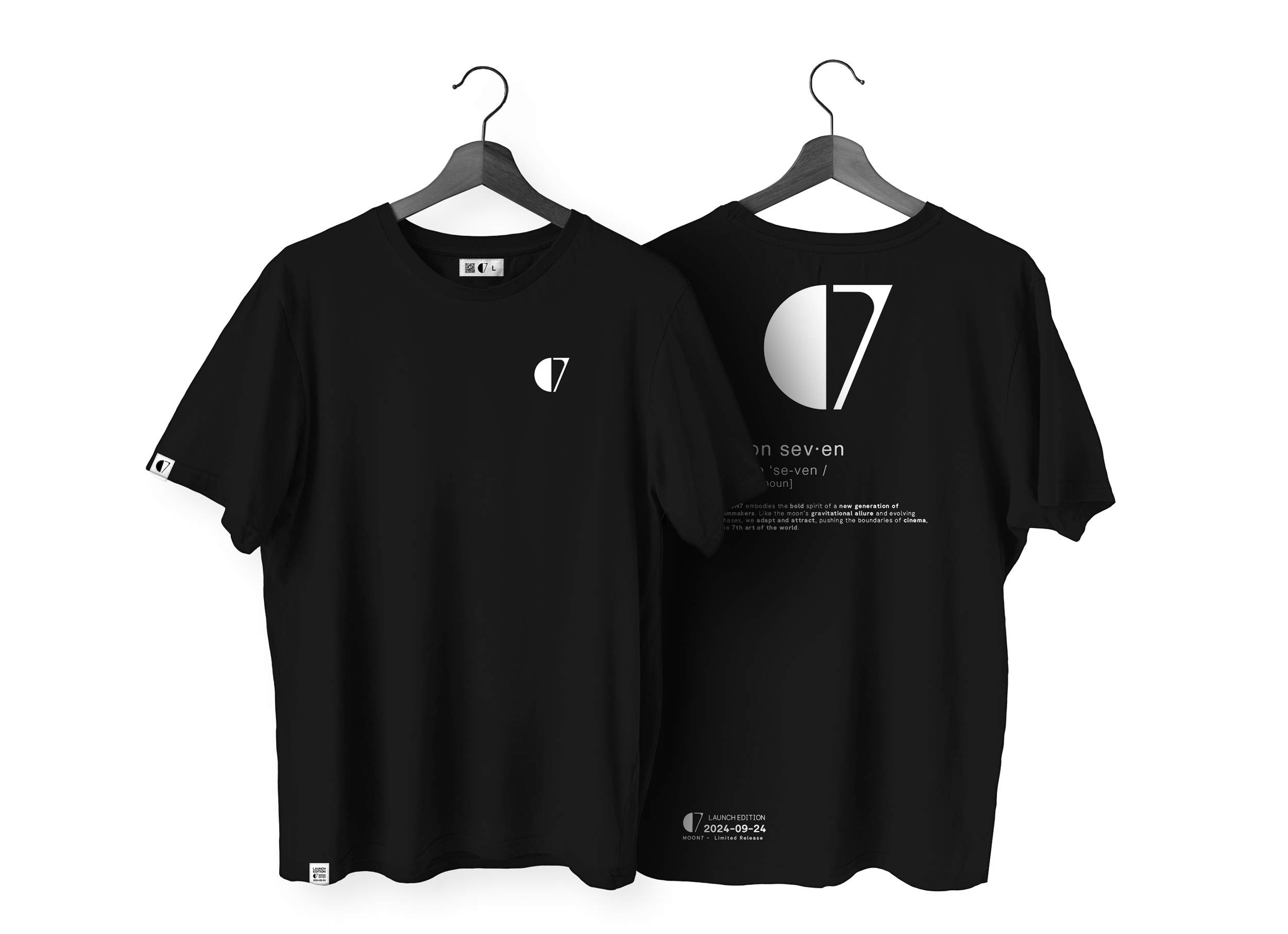 Moon 7 Films production company, limited merchandise Launch T-Shirt, front and back