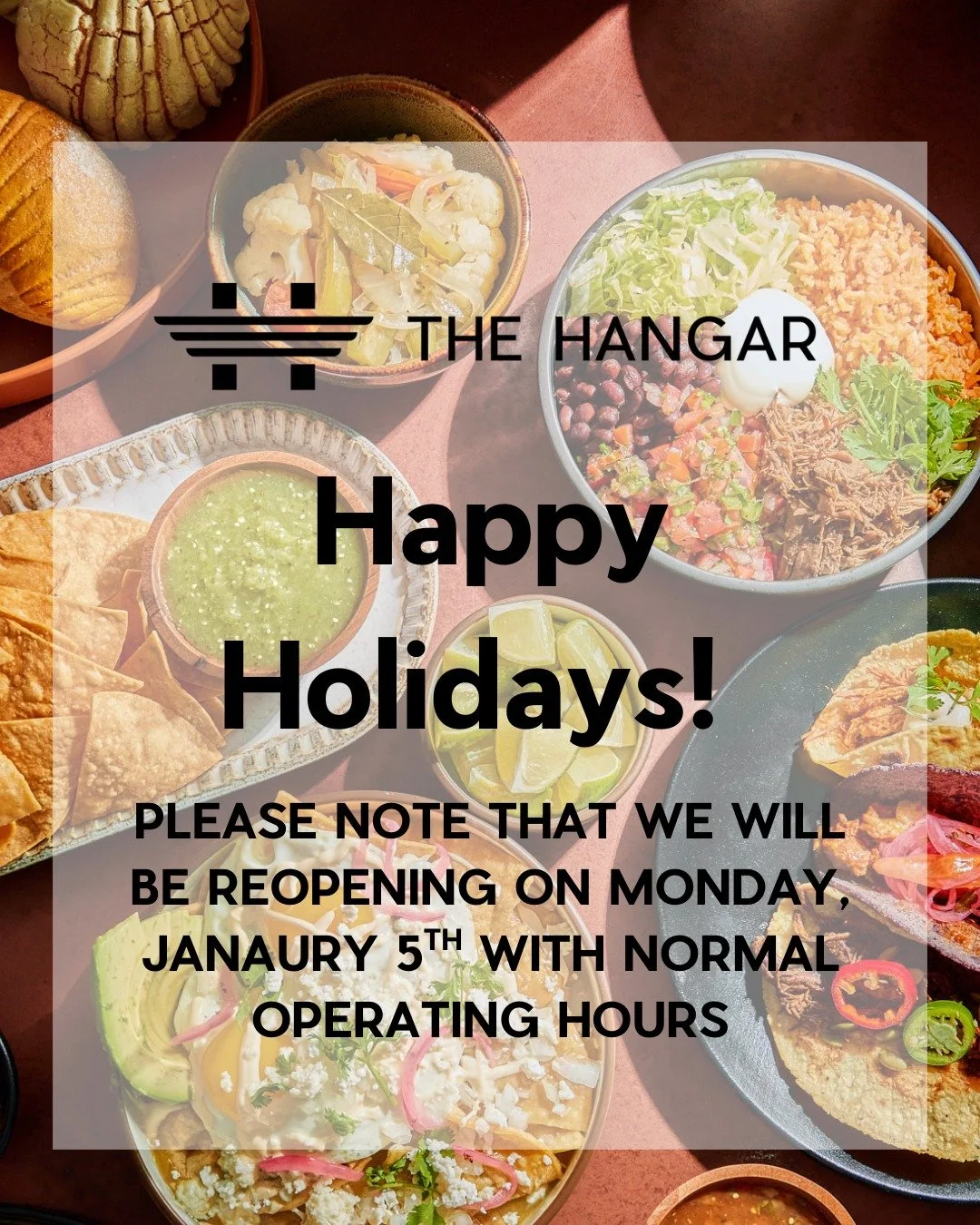 We hope everyone is having a restful holiday break! The Hangar market hall and Peak Provisions will be open January 5th with normal operating hours.