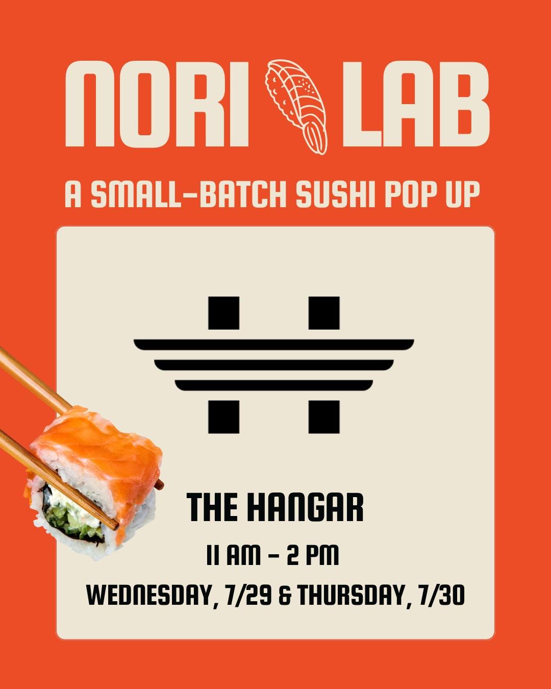 Sushi worth breaking your lunch plans for 🍣 Nori Lab is popping up at The Hangar this Wednesday &amp; Thursday! Join us from 11am&ndash;2pm for small-batch rolls, premium seafood, and bold flavors made to order. See you at lunch!

#thehangarssf #nor