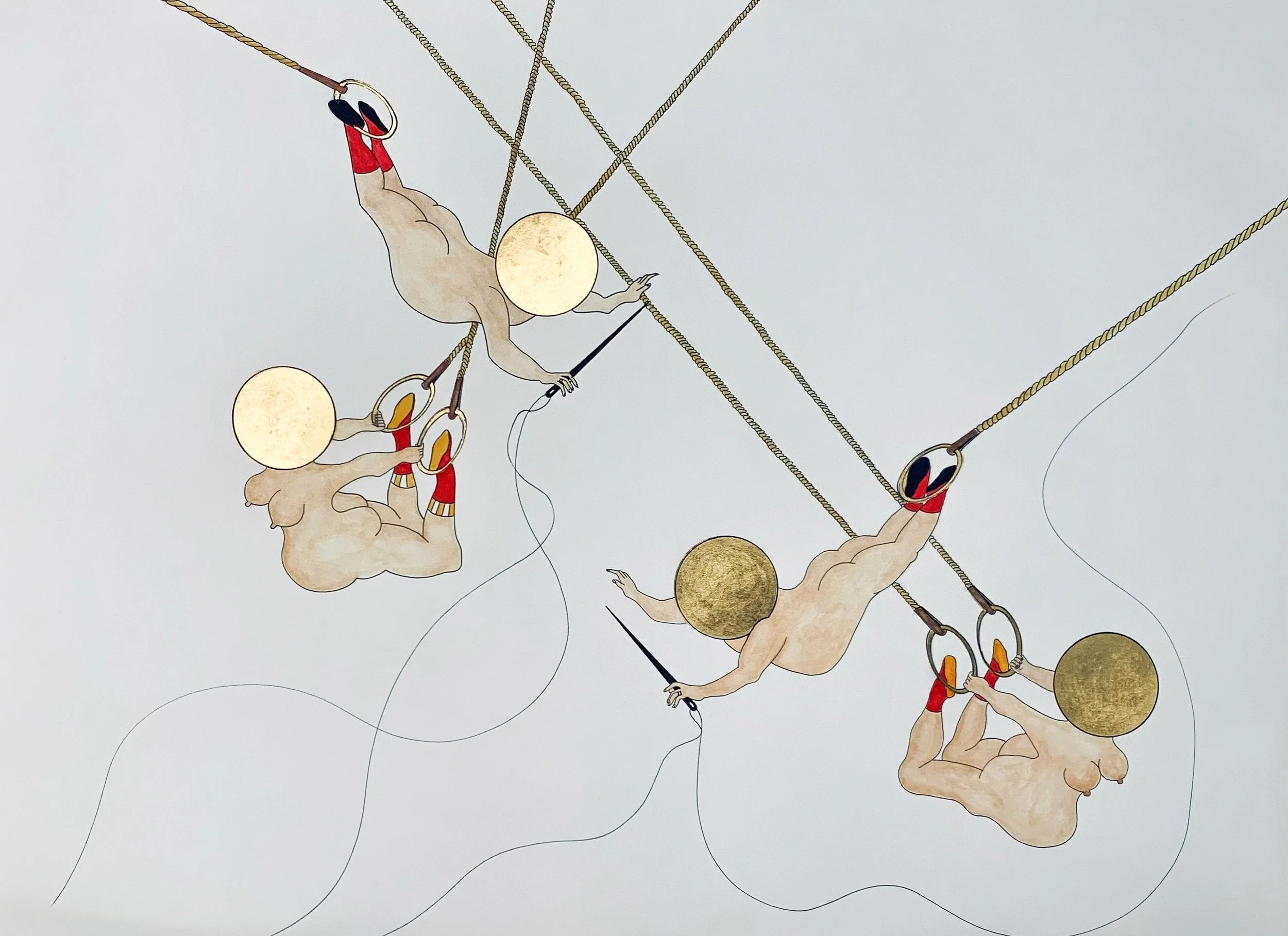 Working Women,
Gold leaf, gouache, and ink on paper,
22 × 30 in.