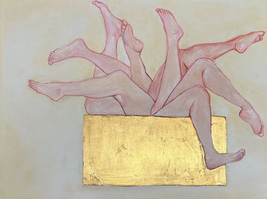 Object(ified),
Gouache, oil paint, pencil, and gold leaf on wooden panel,
9 × 12 in.
2024