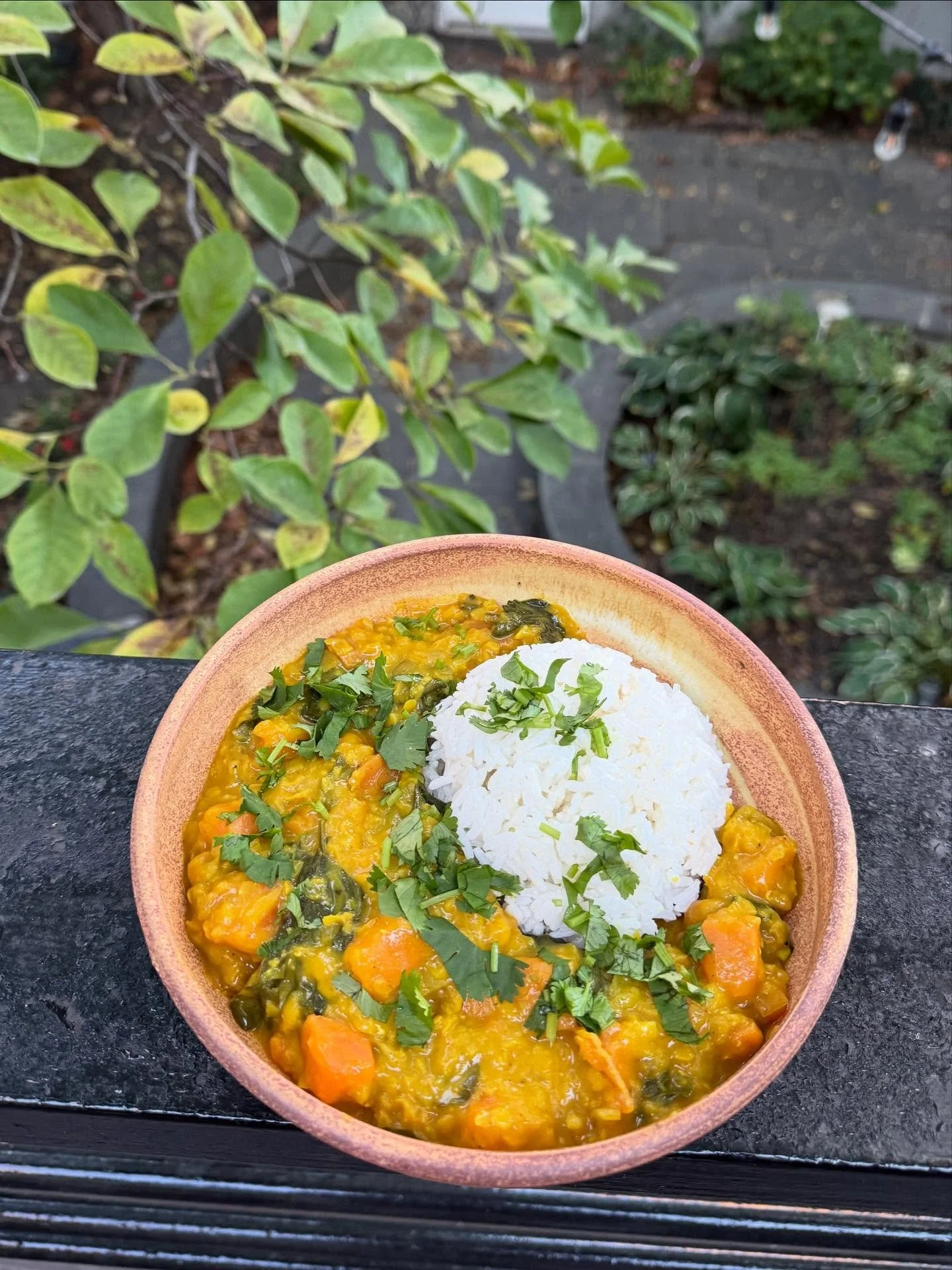 One of my favorites - @nytcooking sweet potato lentil curry in a newish yellow/brown blate #pottery #ceramics #cooking