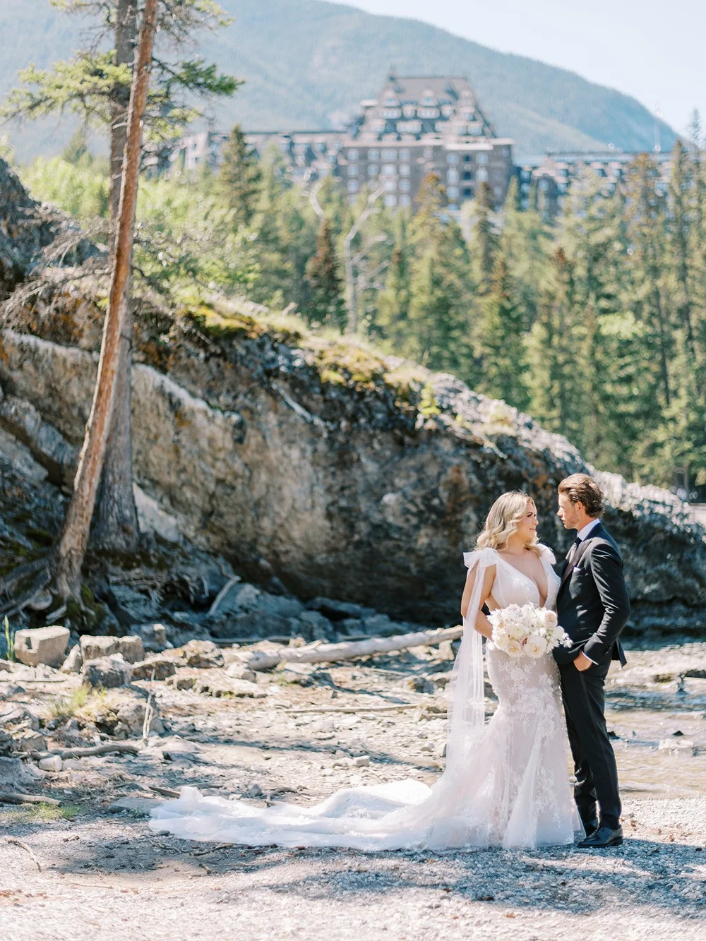 bride and groom portraits Fairmont Banff wedding photographer