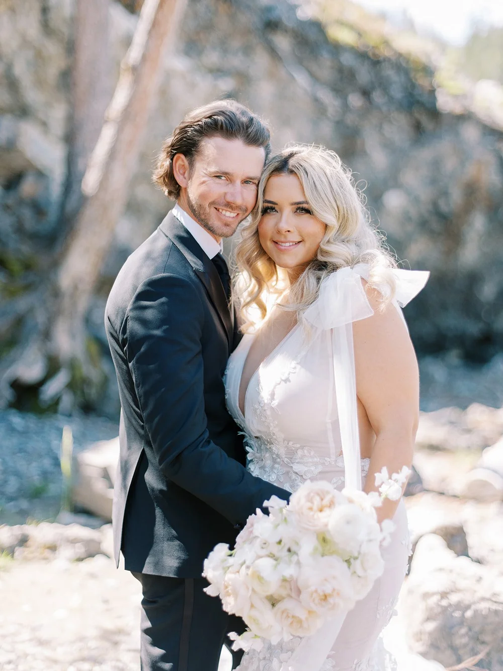 bride and groom classic portrait fairmont Banff wedding photographer