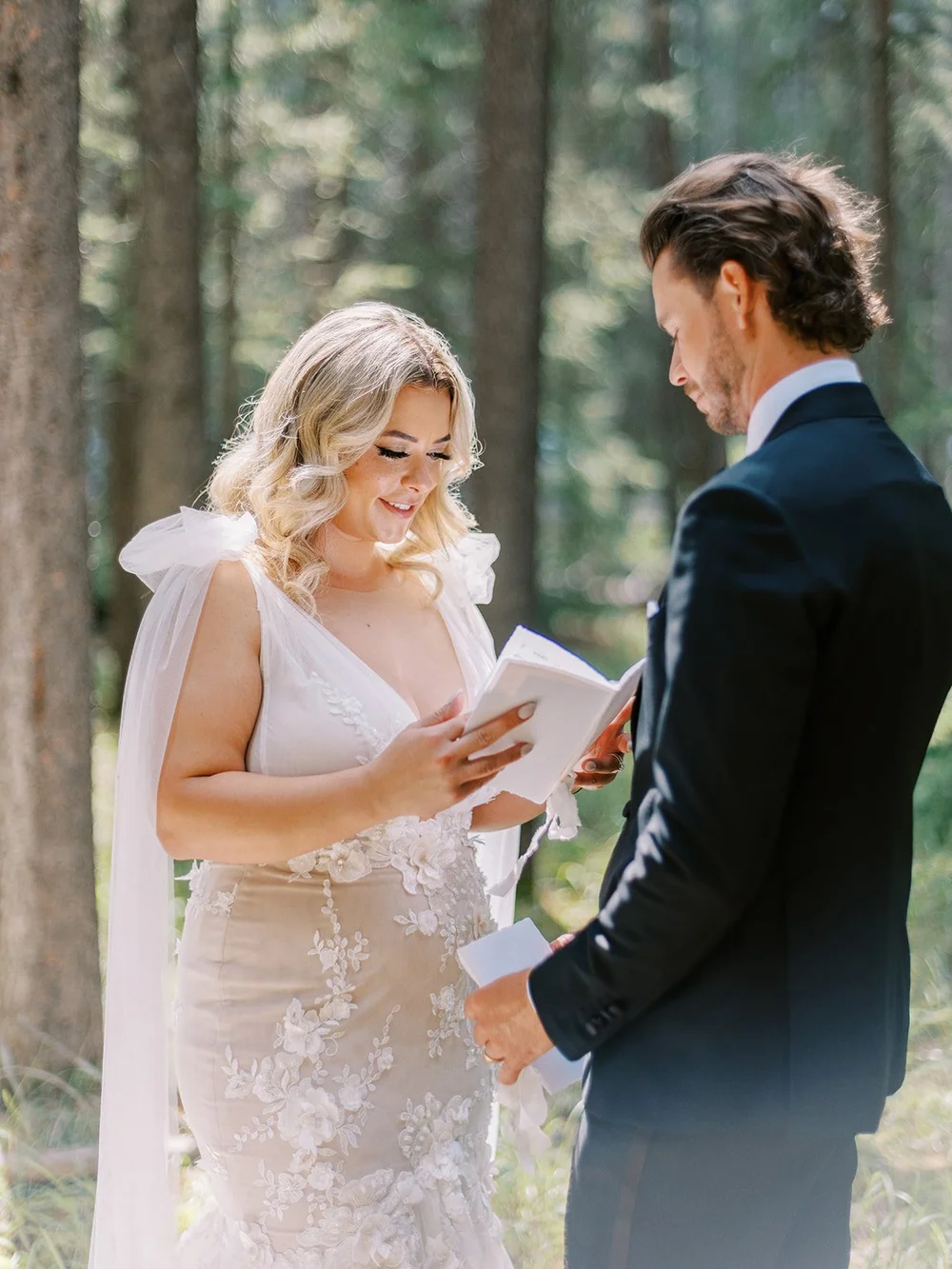 bride and groom private vow exchange in banff