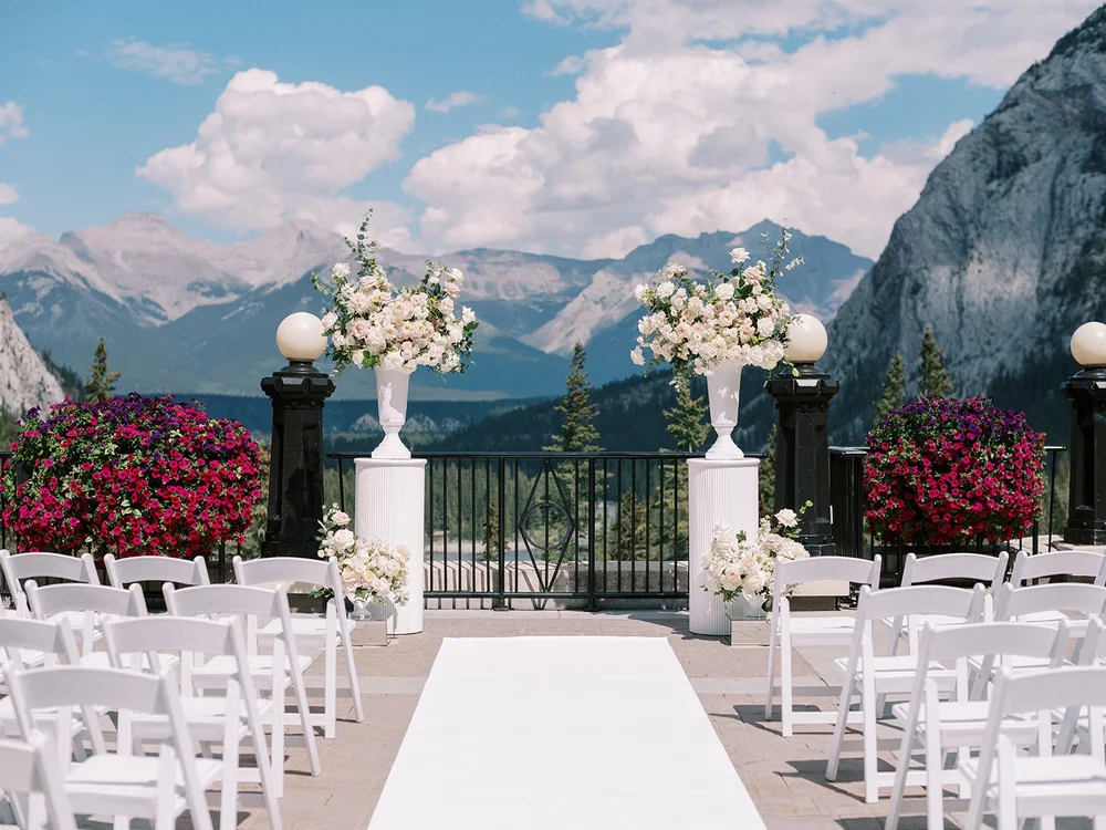 fairmont banff springs terrace wedding ceremony decor
